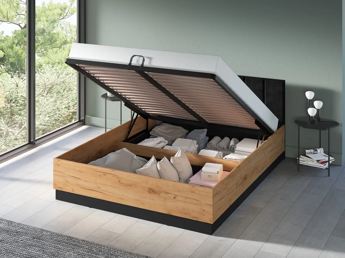 Łóżko z podnoszonym stelażem 160x200 URSO 1401 craft złoty-czarny - 1URSO1401-001