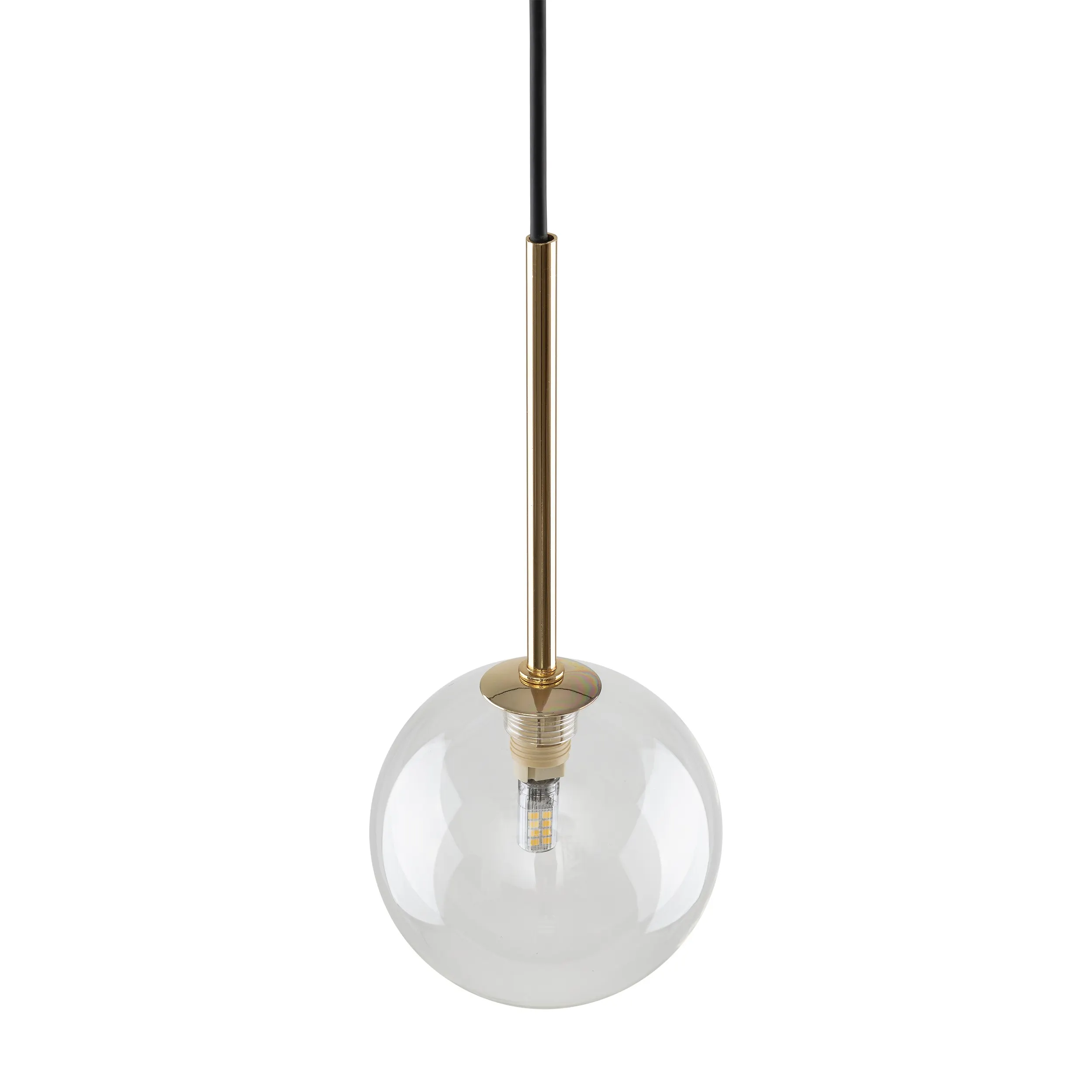 Lampa wisząca NILOS czarna ze złotym elementem z transparentnym okrągłym szklanym kloszem 160x12cm - TK_5941