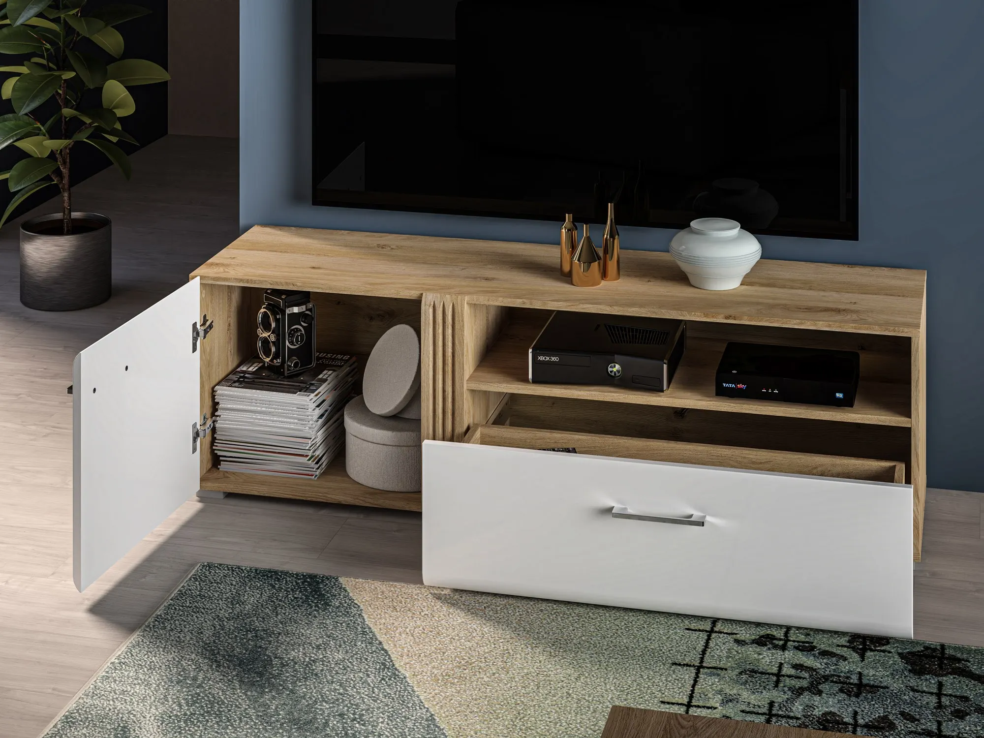 Szafka RTV Adagio 07 dąb castello, biały połysk — zdjęcie 7