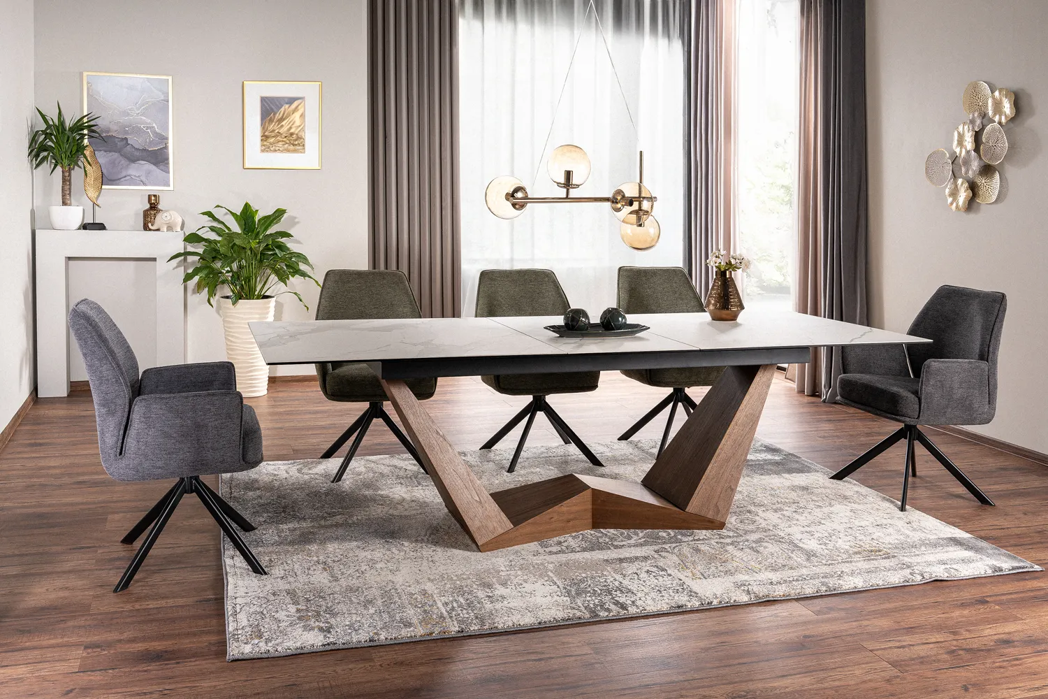 Stół rozkładany BONUCCI CERAMIC 98x200(250) Statuario Venato biały mat stelaż orzech - BONUCCIBOR200