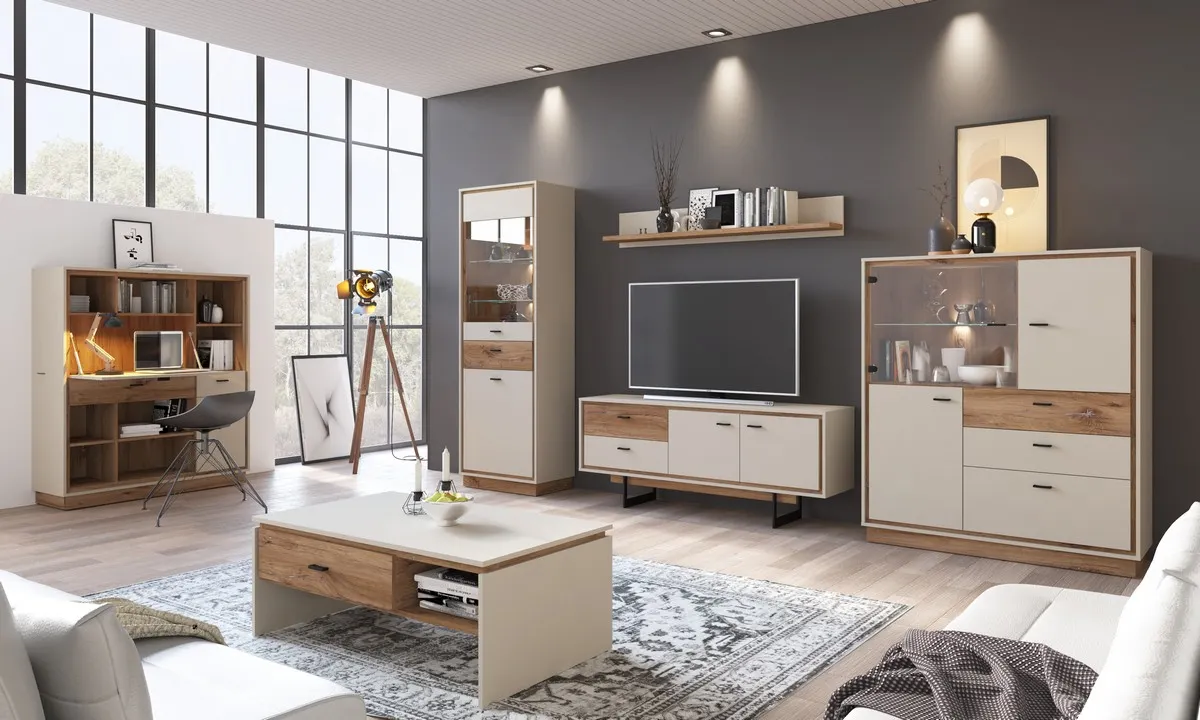 KOMODA RTV RIVERO RIVF01 SZARY KRZEMOWY/DĄB FLAGSTAFF CIEMNY - 6000000011752