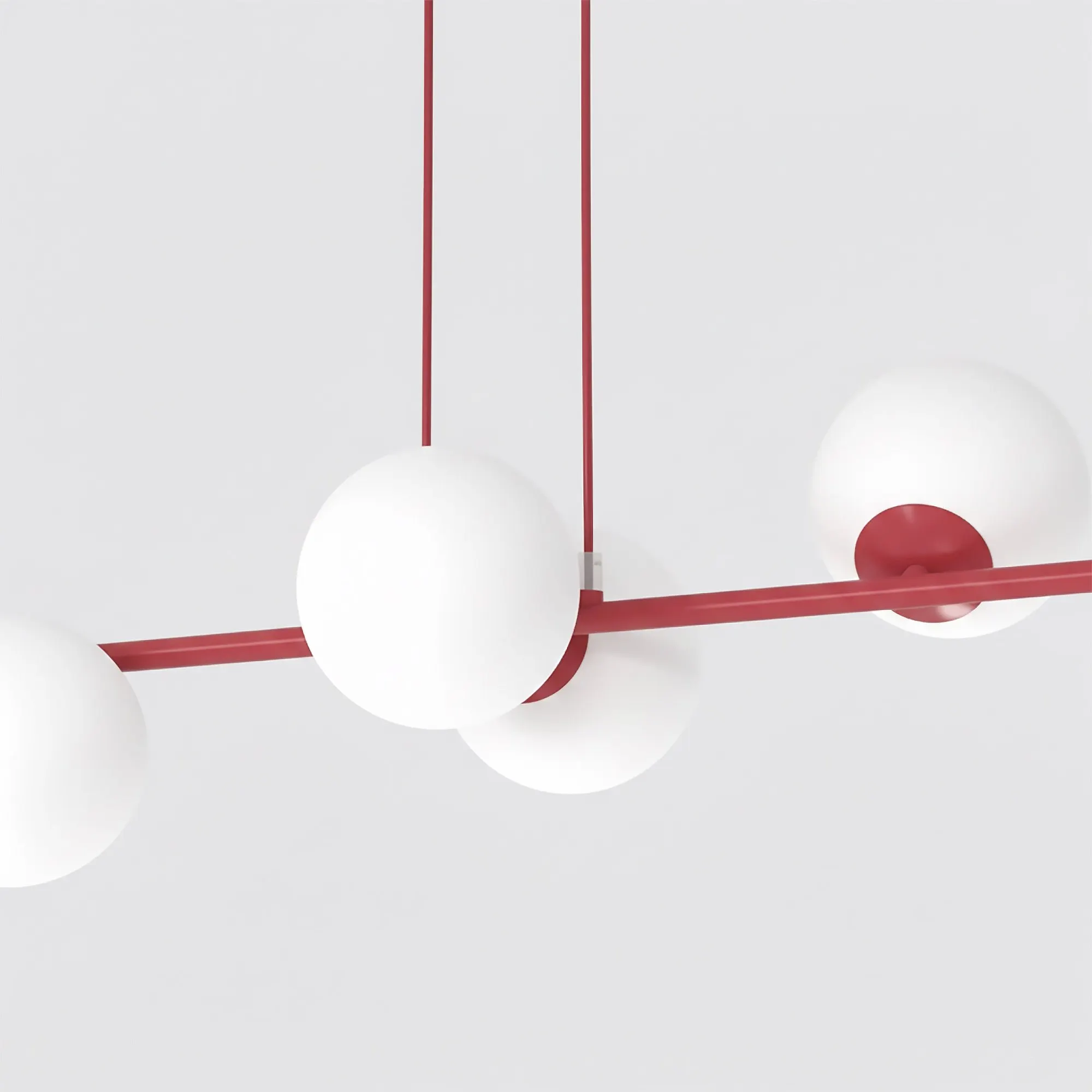 image lampa, pendant, kule, biale kule, czerwone elementy