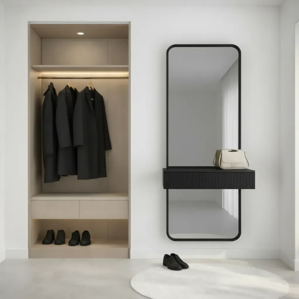 Lustro GRID w czarnej ramie MDF z ryflowaną szafką na klucze 40X140-S12 — zdjęcie 4