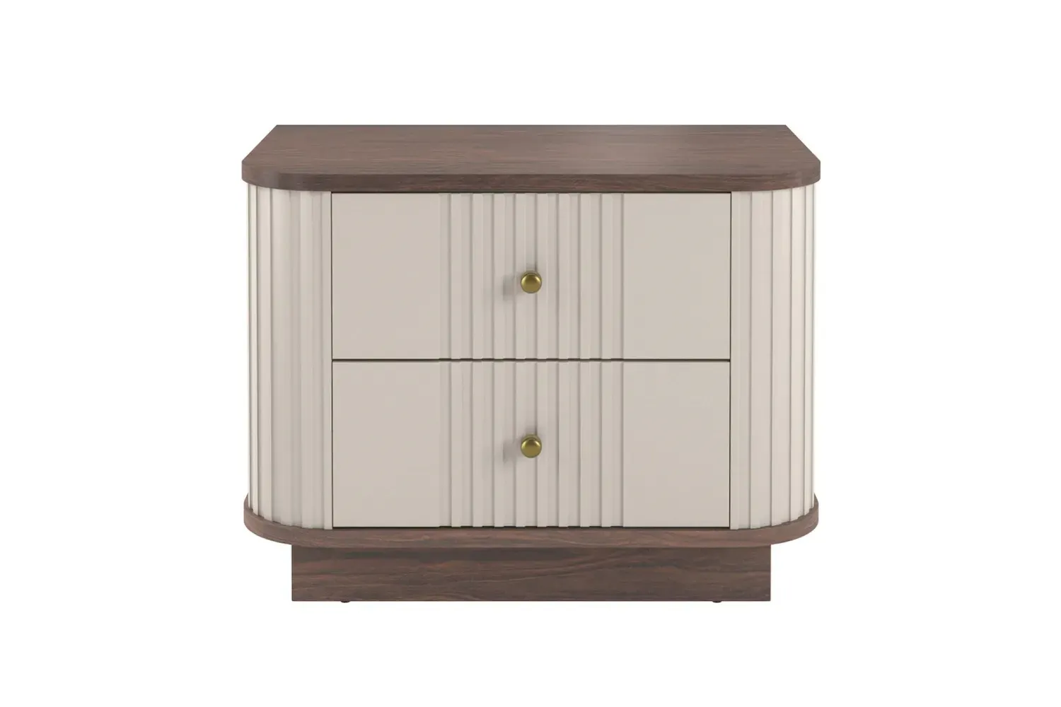 Zestaw szafka nocna z 2 szufladami VESPER 2-set ryflowany front - cashmere orzech złote uchwyty cokół - B_169468