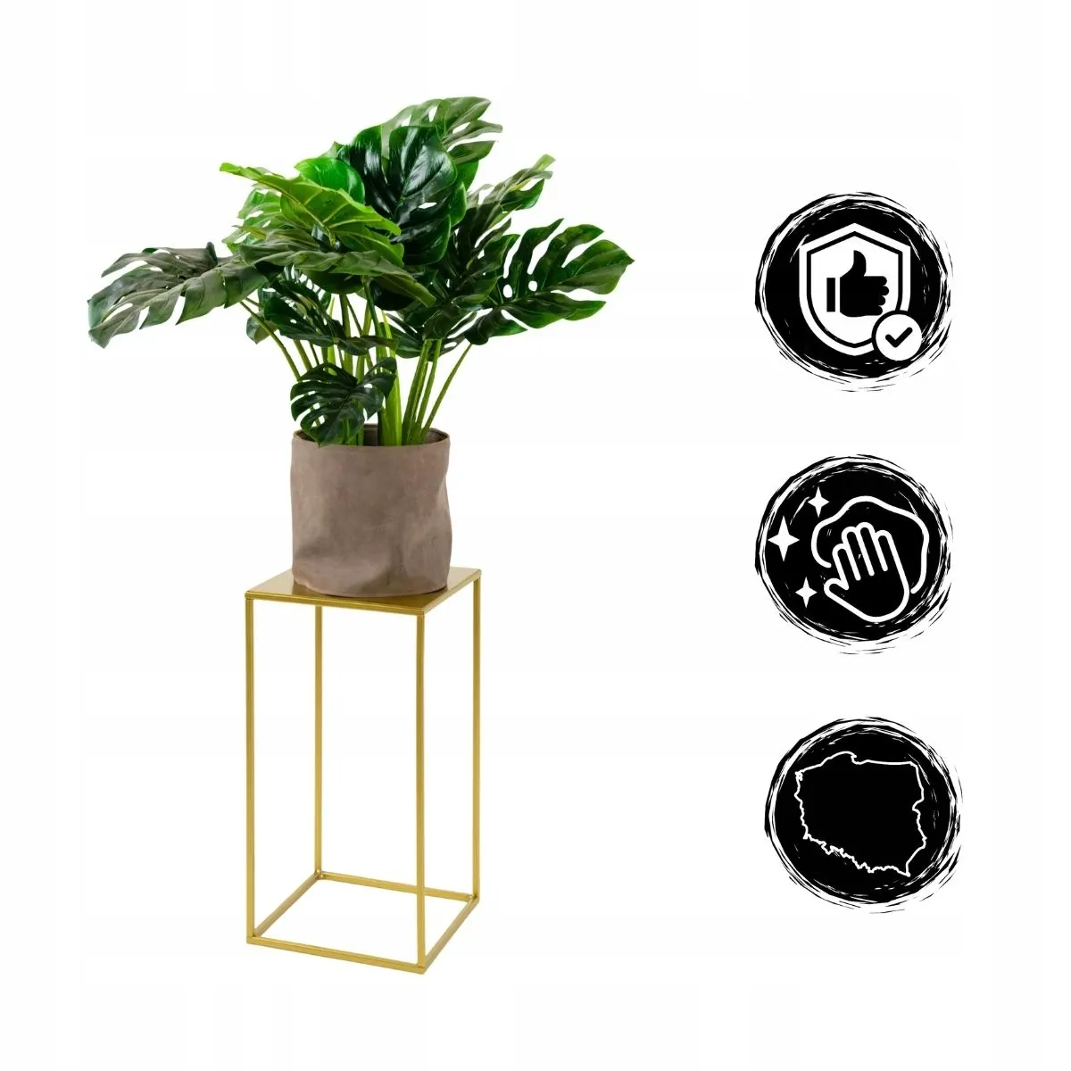 Kwietnik stojący metal drewno BREST S złoty - LD_TZ000160