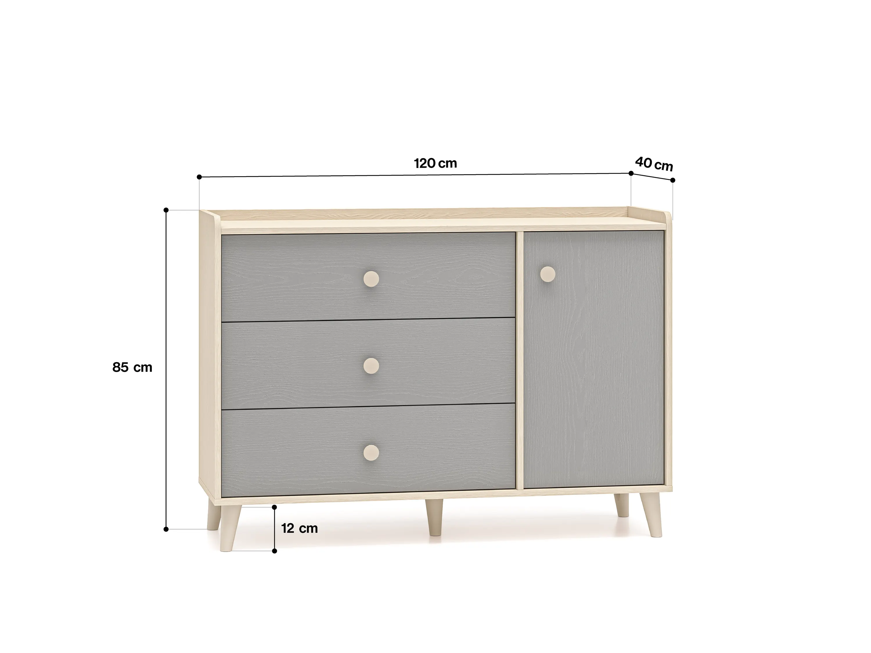 Komoda 1-drzwiowa z 3 szufladami MEVEL 05 piasek pustyni, szary pallad - 1MEVE05-002