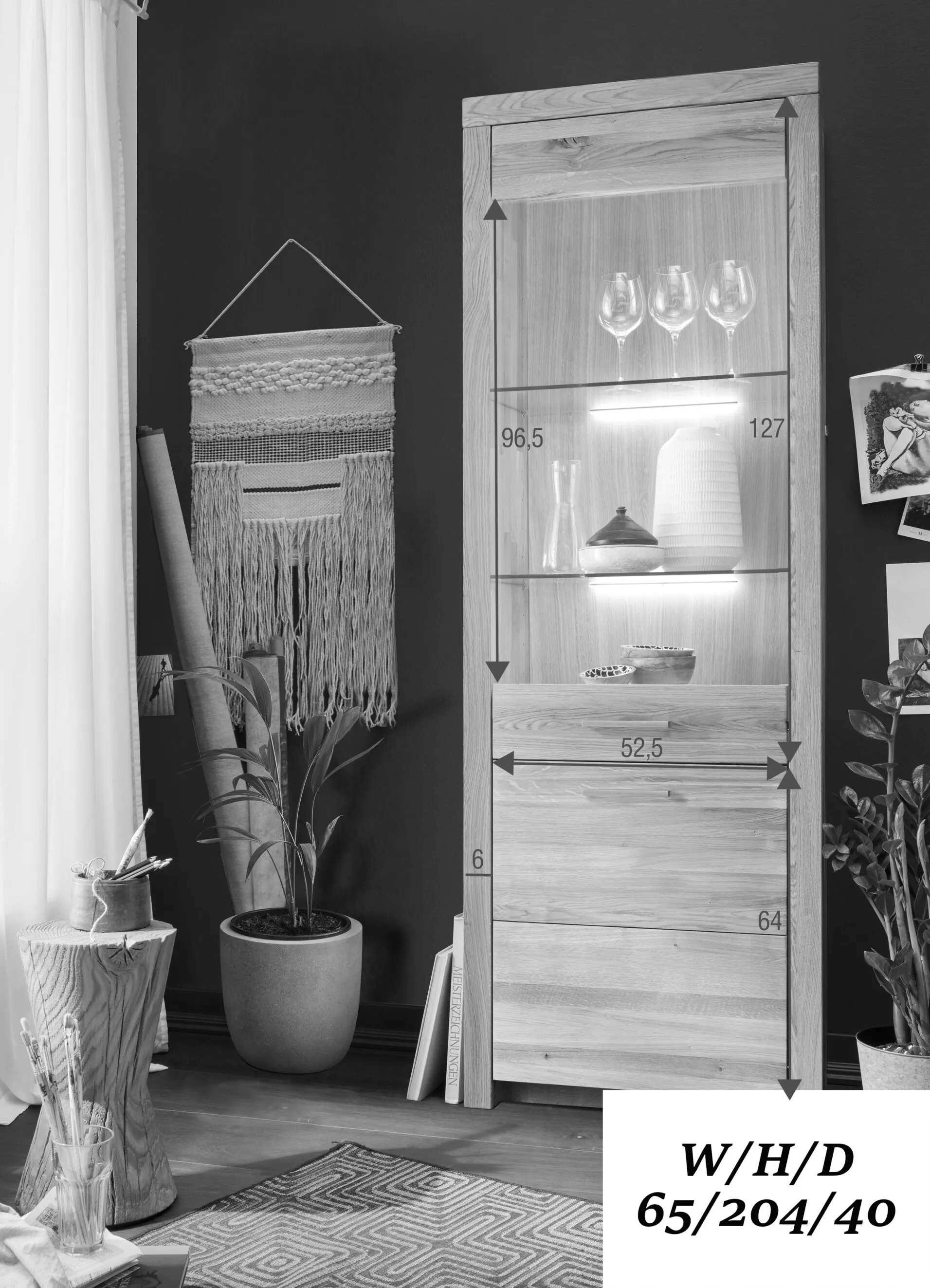 Witryna dębowa szklana DOVE 65x204 - GK_1031690101