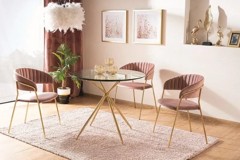 Stół okrągły AZALIA 80 cm transparentny/złote nogi - AZALIATZLFI80