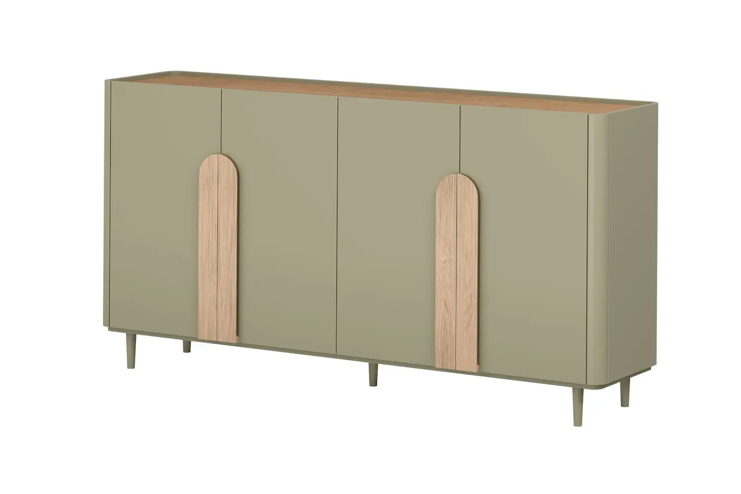 Komoda 4-drzwiowa AMILIO 200 - eukaliptus dąb baltic dune uchwyty dąb naturalny nogi eukaliptus Komoda 4-drzwiowa AMILIO 200 - eukaliptus dąb baltic dune uchwyty dąb naturalny nogi eukaliptus