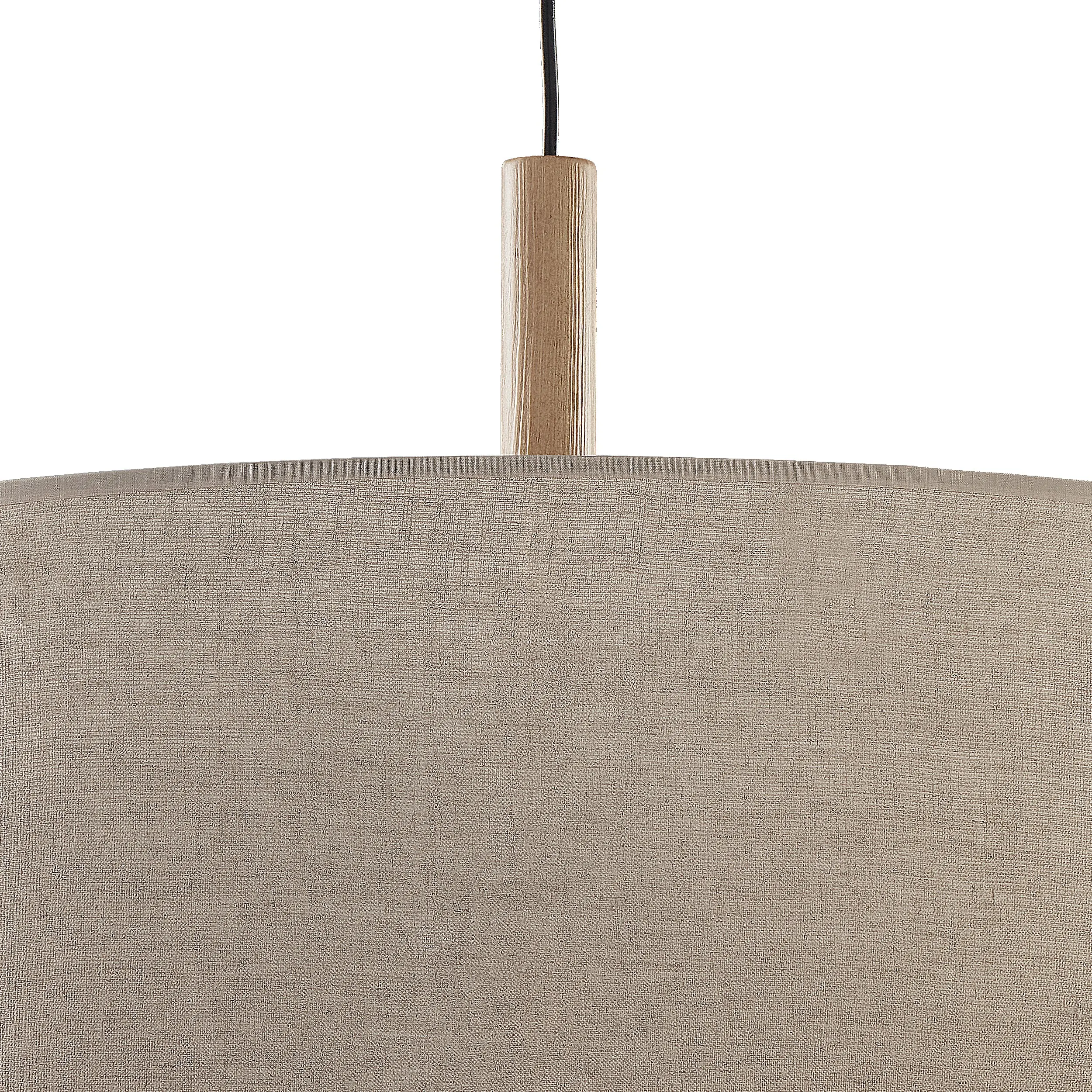 Lampa wisząca DEVA NATURE na czarnej podstawie i przewodzie z drewnianym elementem beżowy okrągły abażur z tkaniny 175x50cm - TK_6107