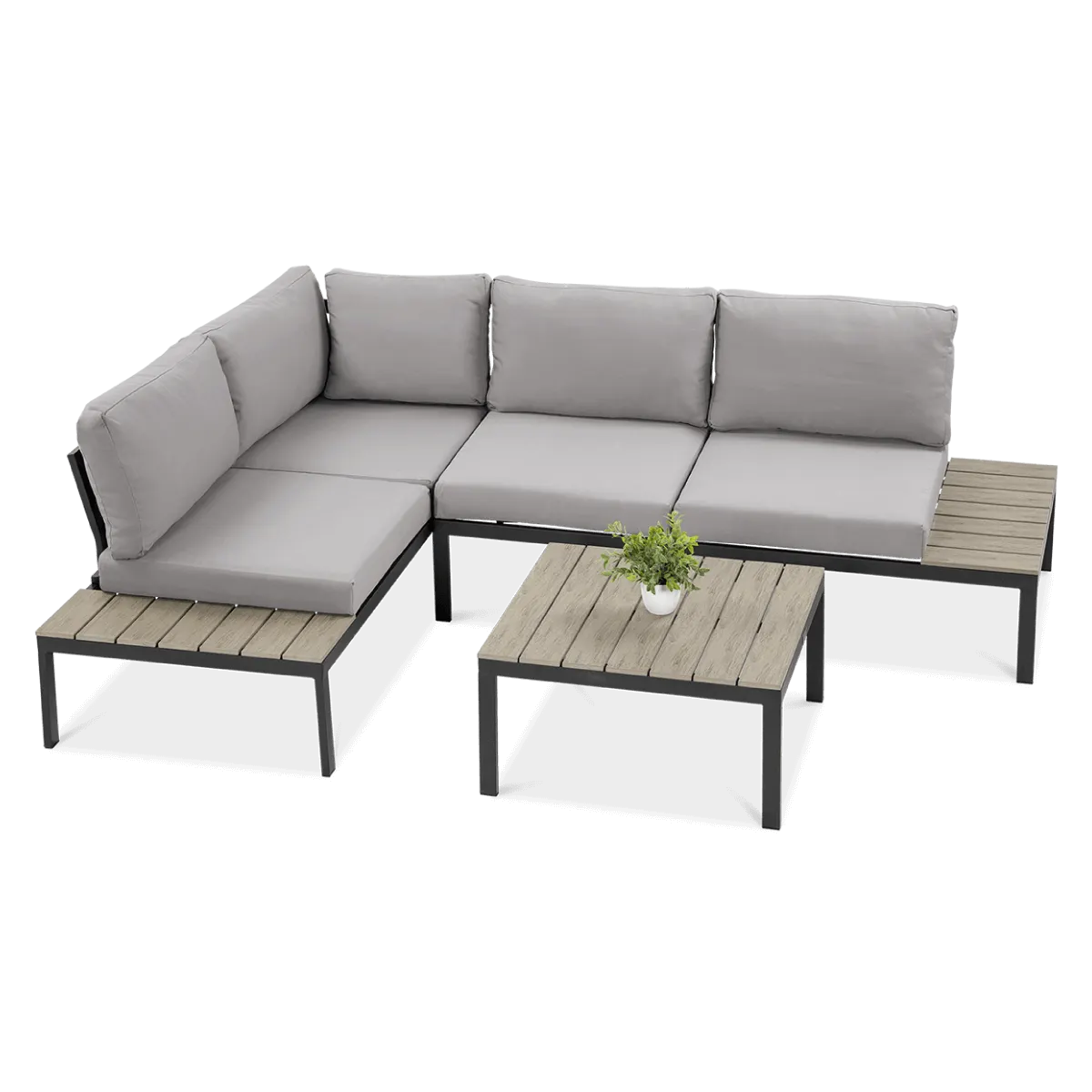 Narożnik ogrodowy modułowy ze stolikiem FREEMONT stalowy jasnoszary