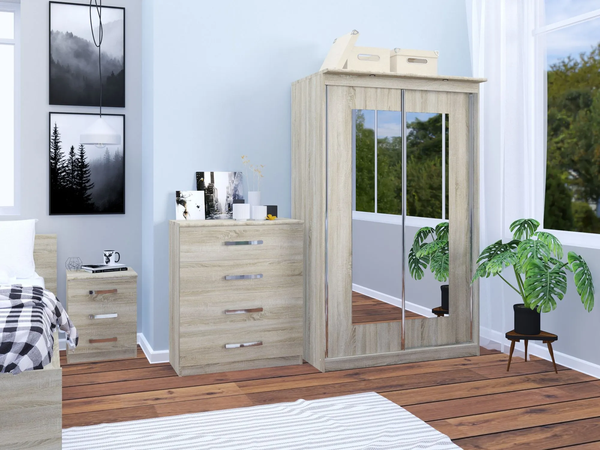 Szafa 2-drzwiowa z 2 lustrami MORTY 120cm drzwi przesuwne dąb sonoma - INT_5001992DOS1