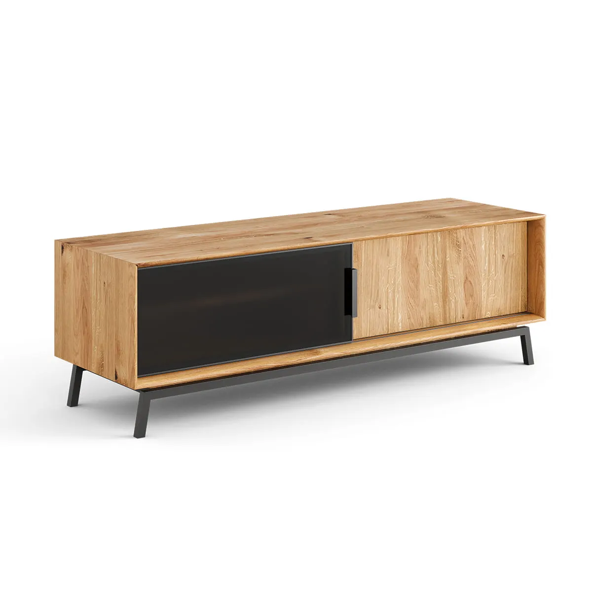 Szafka RTV MODERN LOFT 2-drzwiowa z przeszkleniem 200x50x52 cm - dąb olejowany