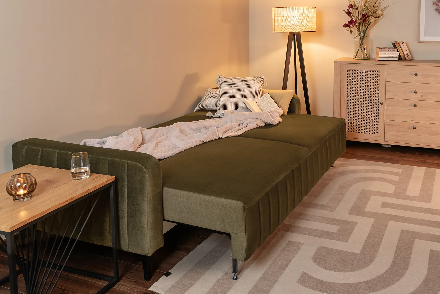 Sofa Grande Pisello 12 rozkładana, 3-osobowa z funkcją spania Oliwkowa — zdjęcie 8