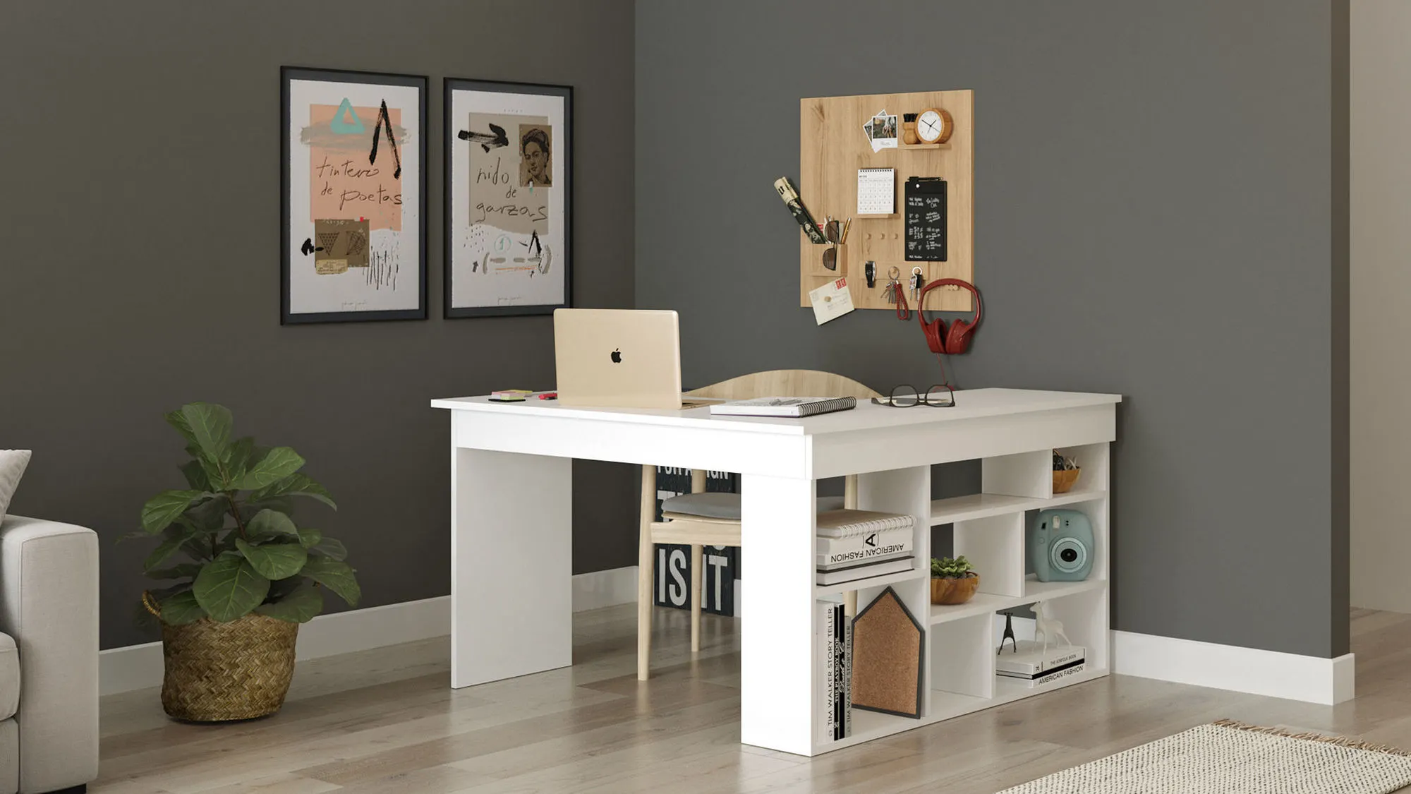 desk, workstation, home decor, organizer, laptop