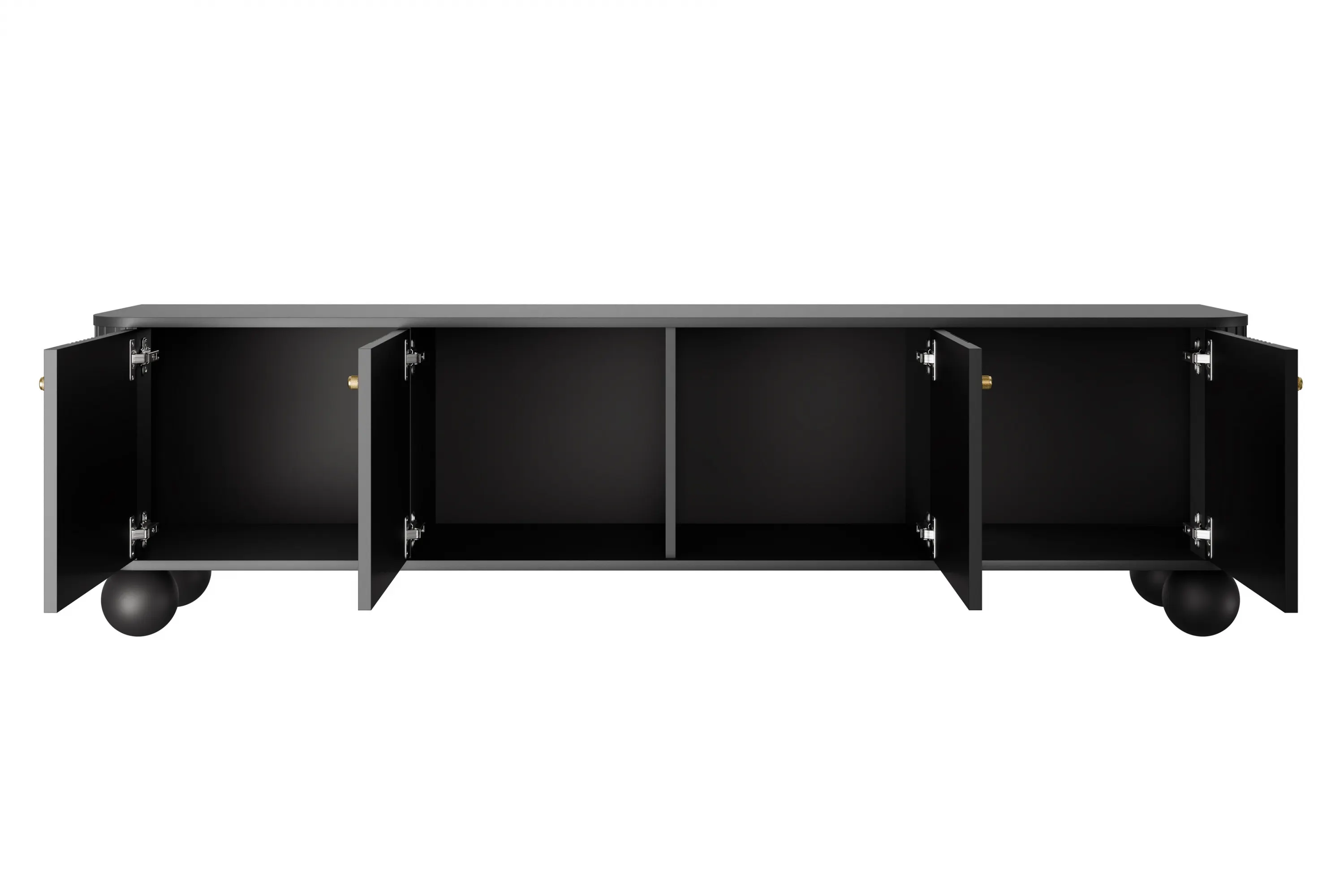 Szafka RTV 4-drzwiowa VESPER RTV 187 ryflowany front czarna złote uchwyty nogi kule - B_163774