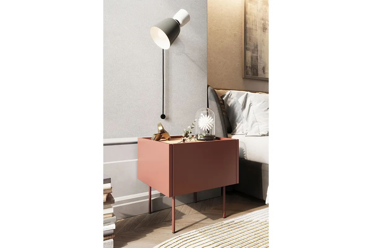 Szafka nocna DESIN 45 z 1 szufldą - czerwony ceglany - dąb nagano - B_149146