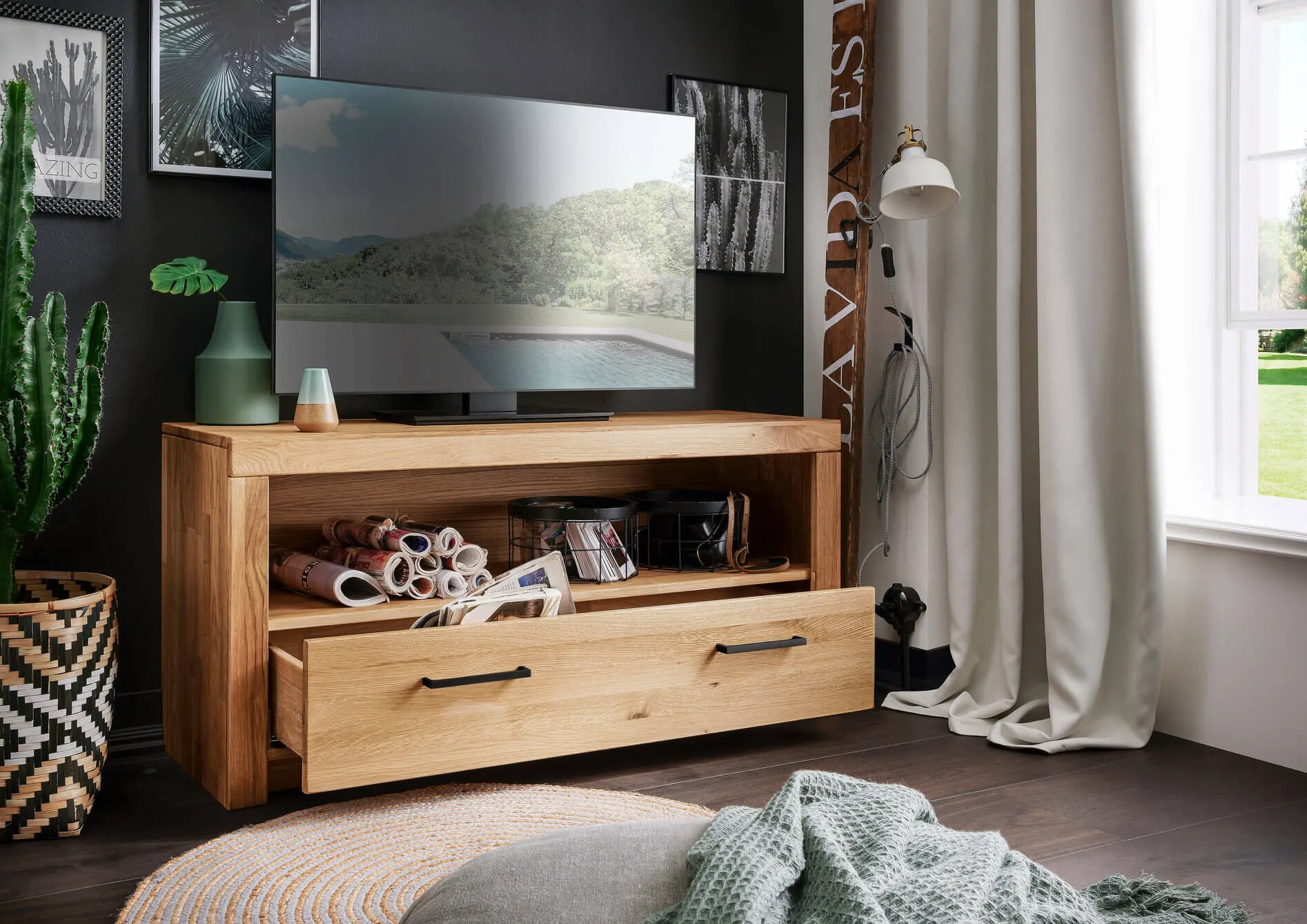 Szafka rtv z szufladą dębowa DOVE 118x56 - GK_1031691001