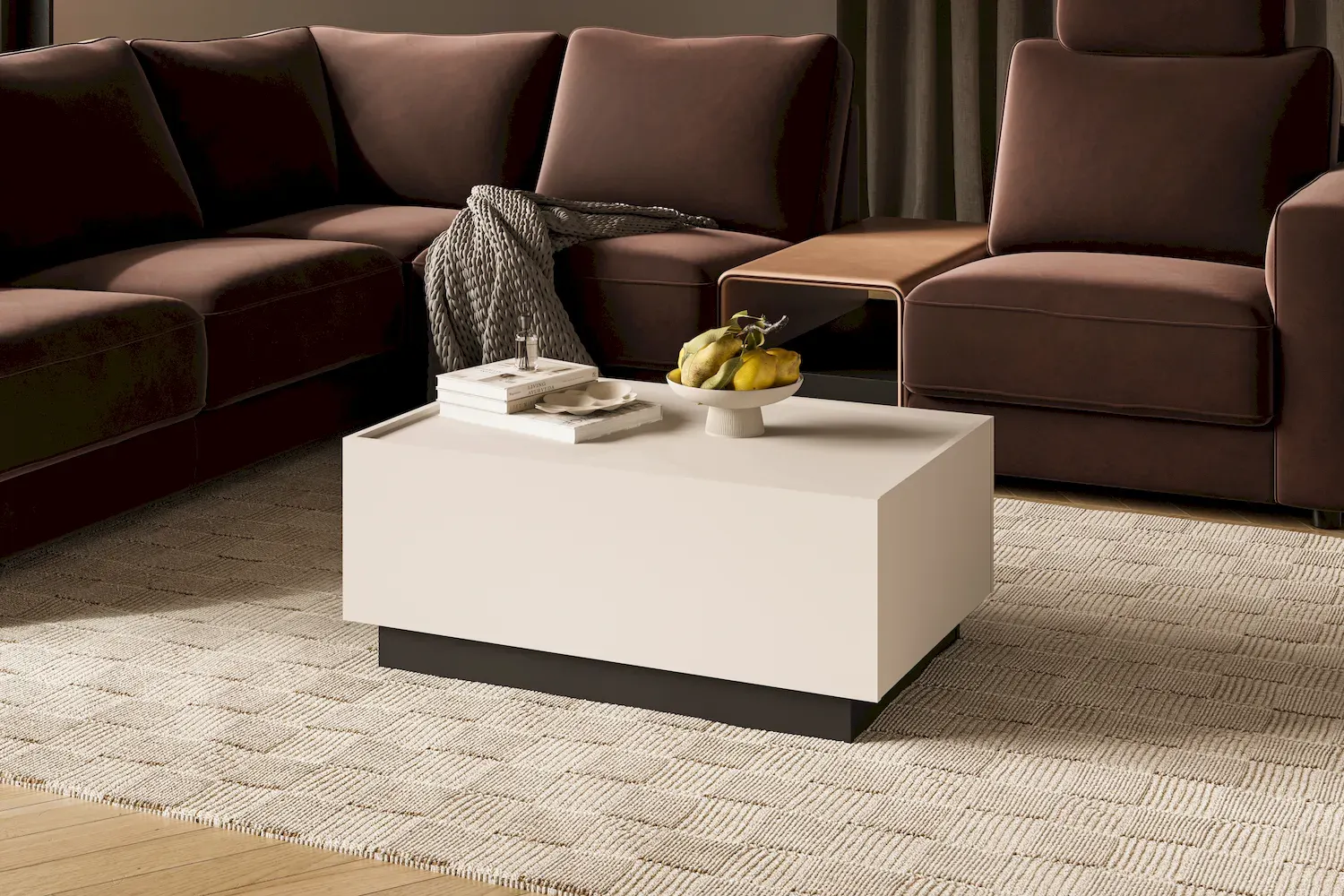 Stolik kawowy rozsuwany EKO 96 ze schowkiem kaszmir czarny - 24KWMJ96