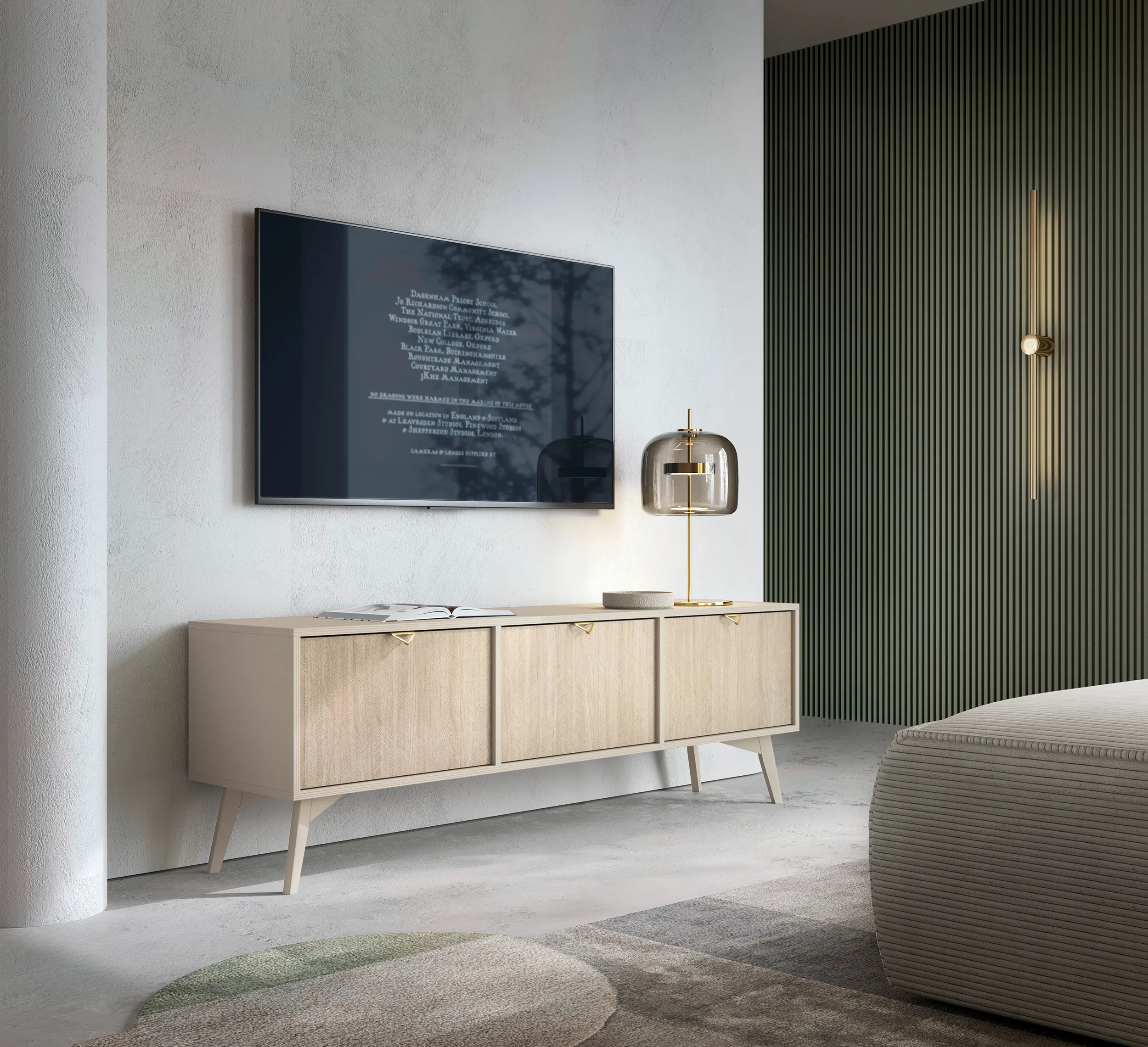 Szafka RTV 3-drzwiowa FOREST Eukaliptus Piaskowy, Jodełka - FOREST_RTV158_PIAS