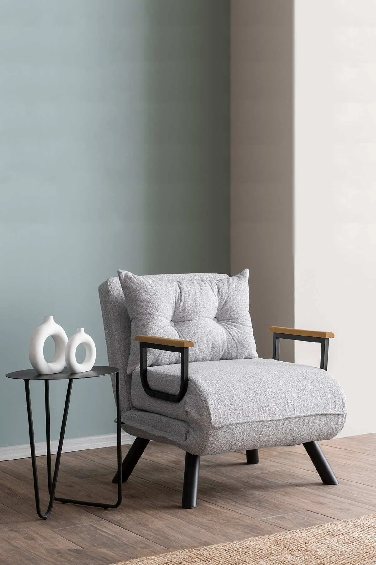 Fotel z funkcją spania SANDO tkanina Teddy jasnoszara - ASI_859FTN2835