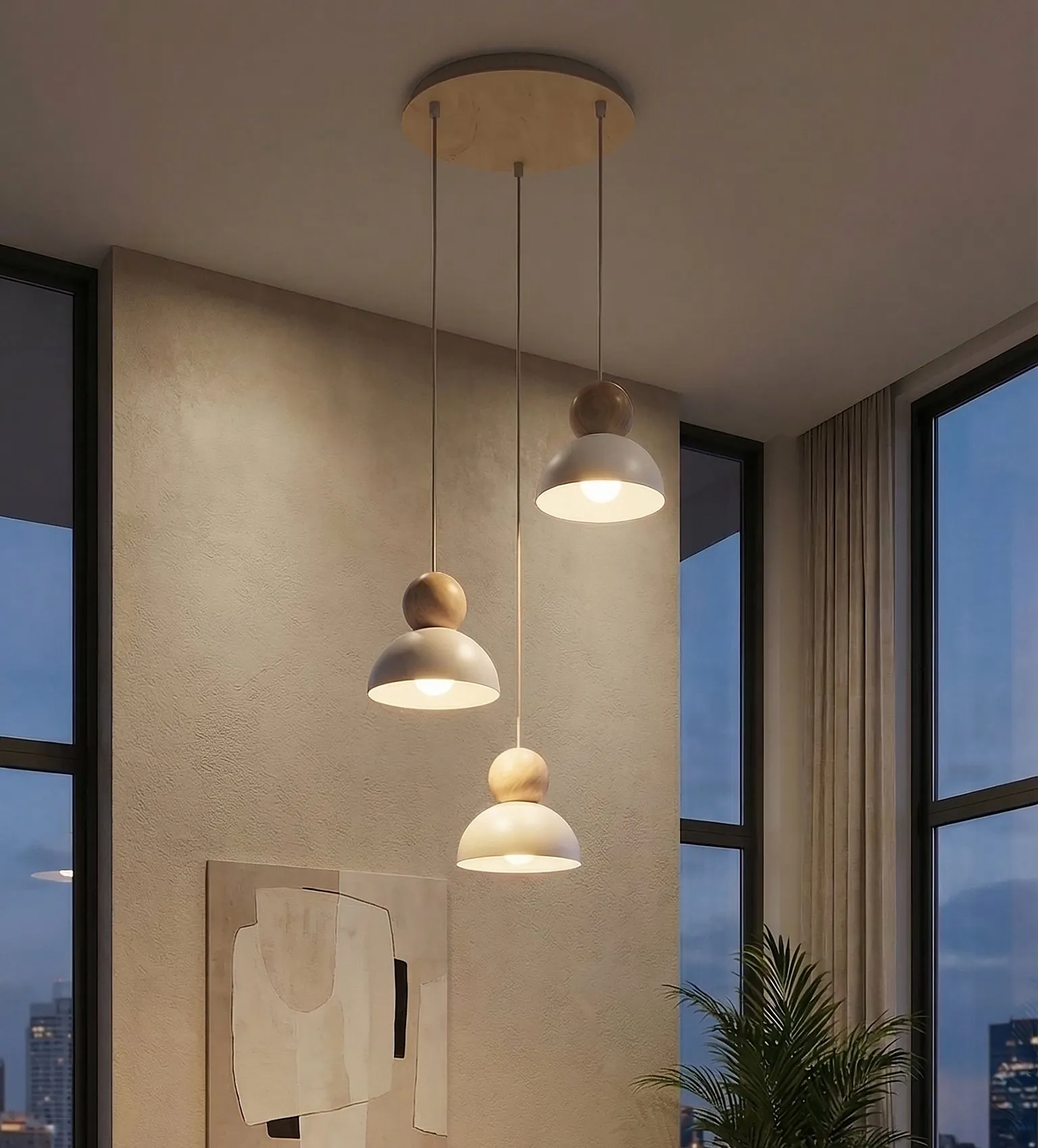 Lampa wisząca KAKI 3Prem biały naturalny - 1677/3PREM