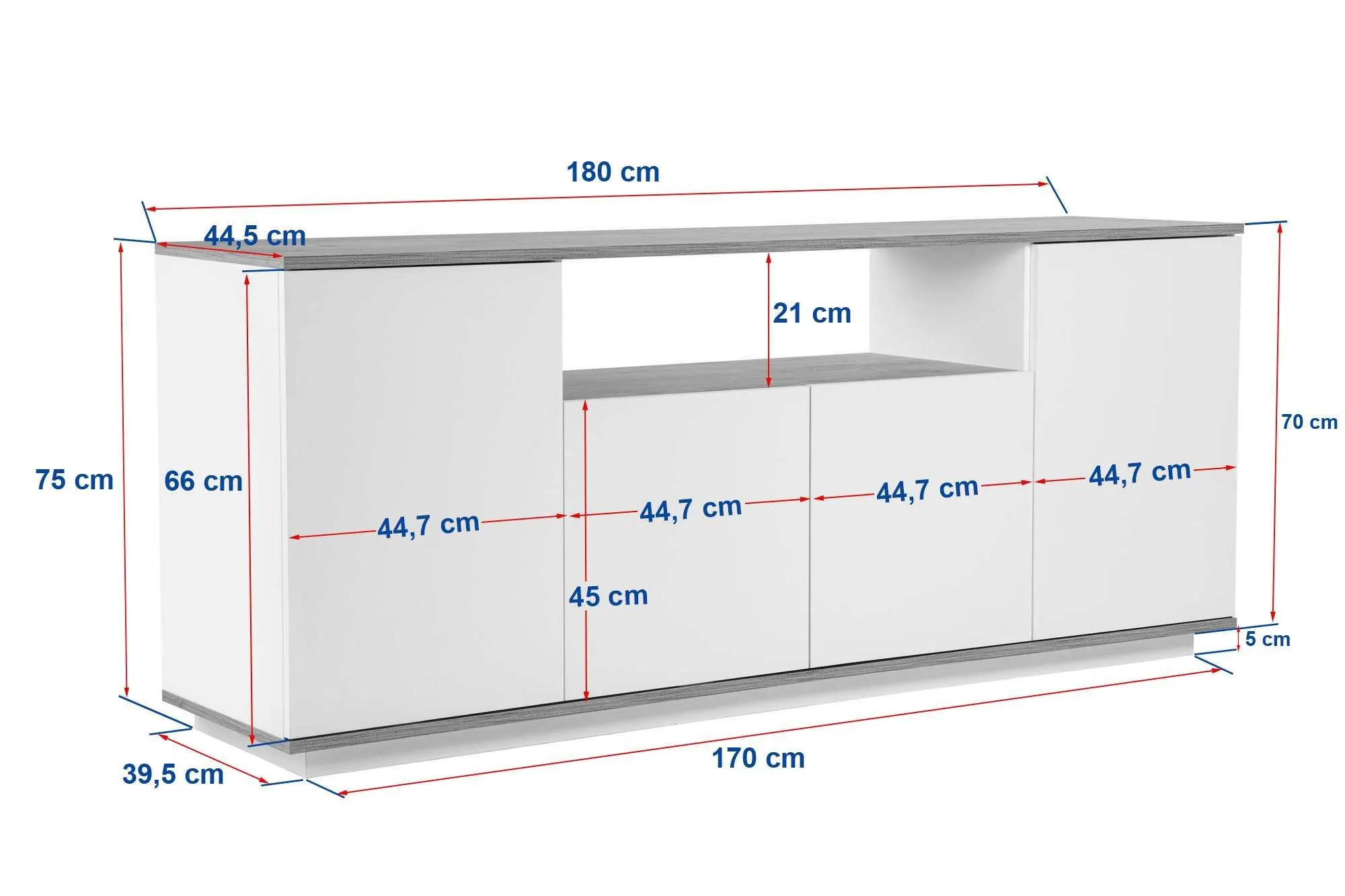 Komoda 4-drzwiowa z wnęką ARISTA 180 cm biały orzech — zdjęcie 9