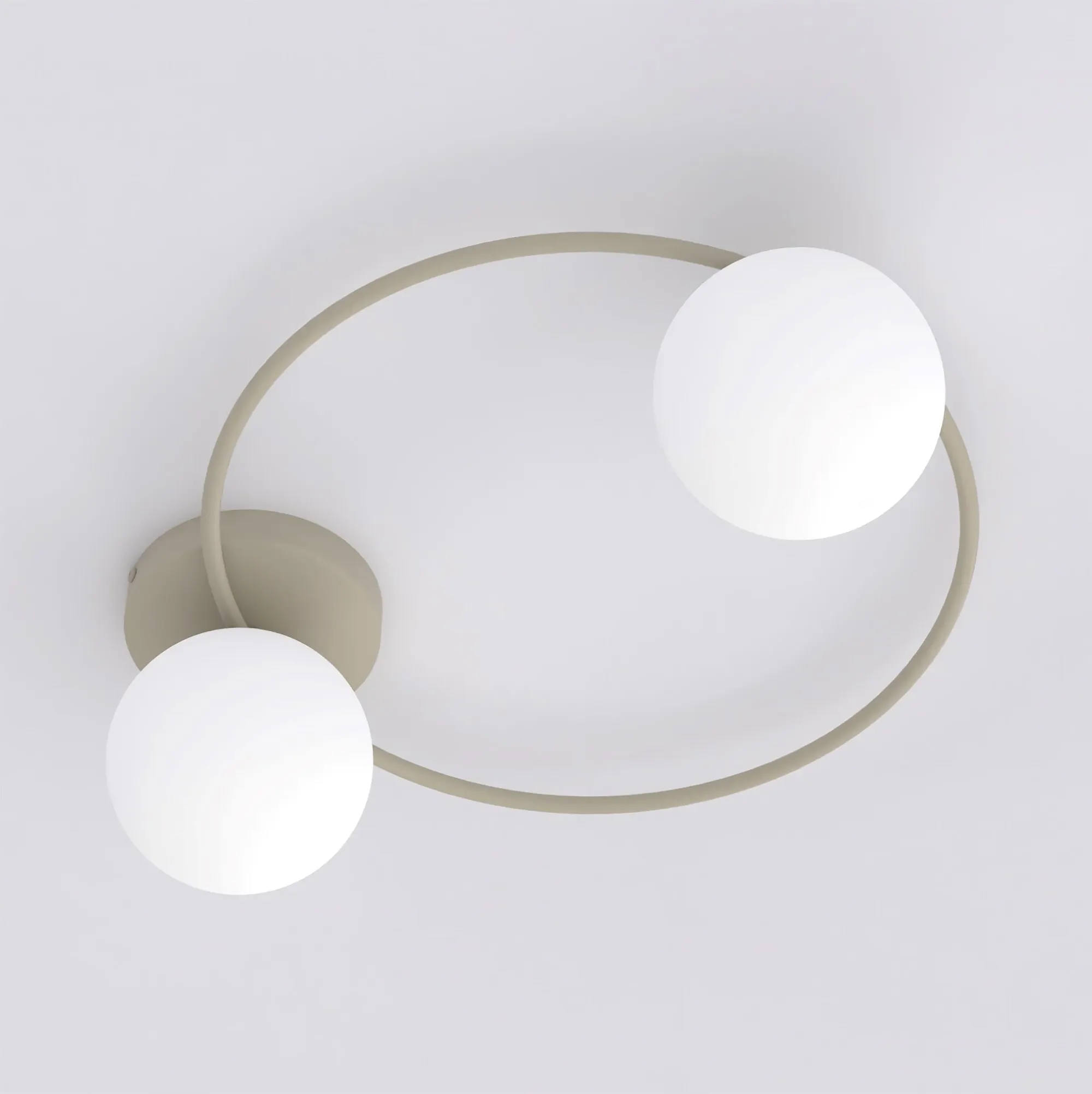lampa sufitowa, kule LED, metalowy klosz, białe kule, okrągła lampa