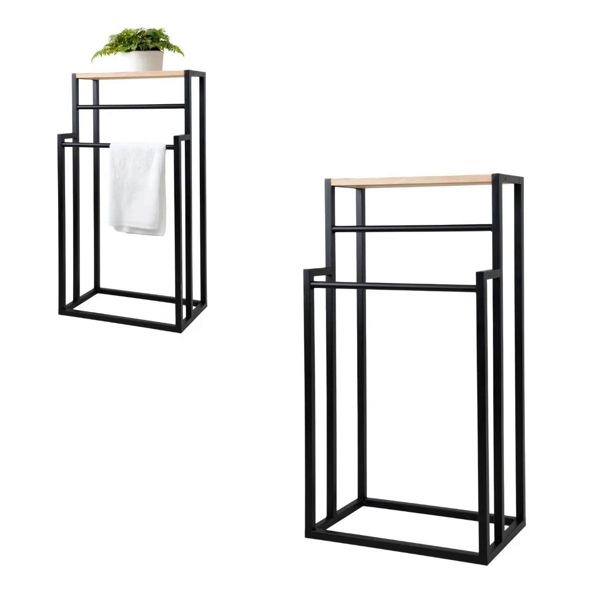 Wieszak na ręczniki metalowy TYLON 46x28x90 czarny naturalny Wieszak na ręczniki metalowy TYLON 46x28x90 czarny naturalny