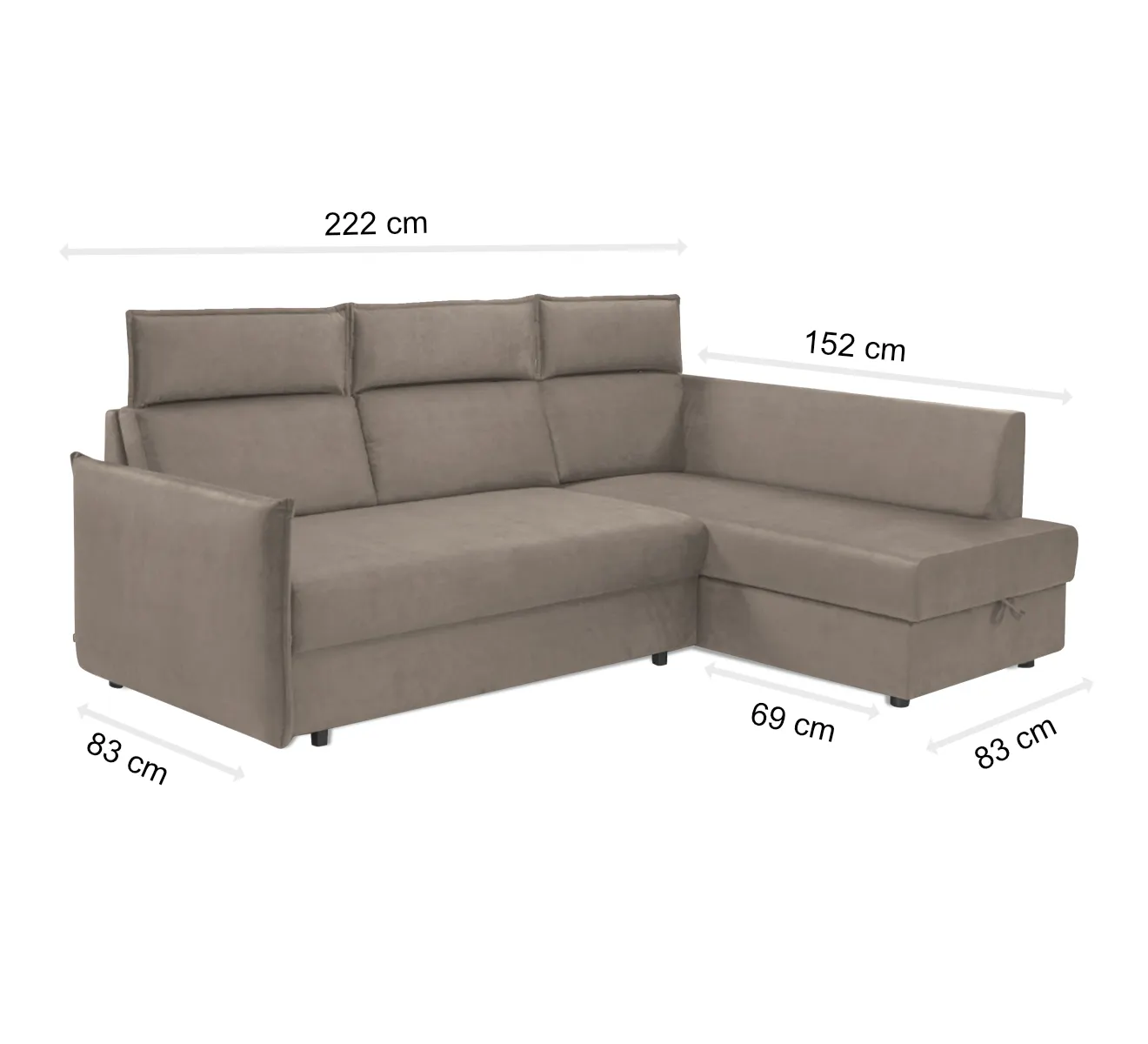 Narożnik z funkcją spania i pojemnikiem na pościel BEX NFPA L ZETTA 293 jasny brązowy - BEX_NFPA_L_ZETTA_293