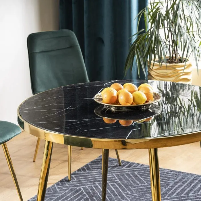 Stół okrągły CALVIN 100 cm szklany blat czarny efekt marmuru/złote nogi - CALVINMAZL100