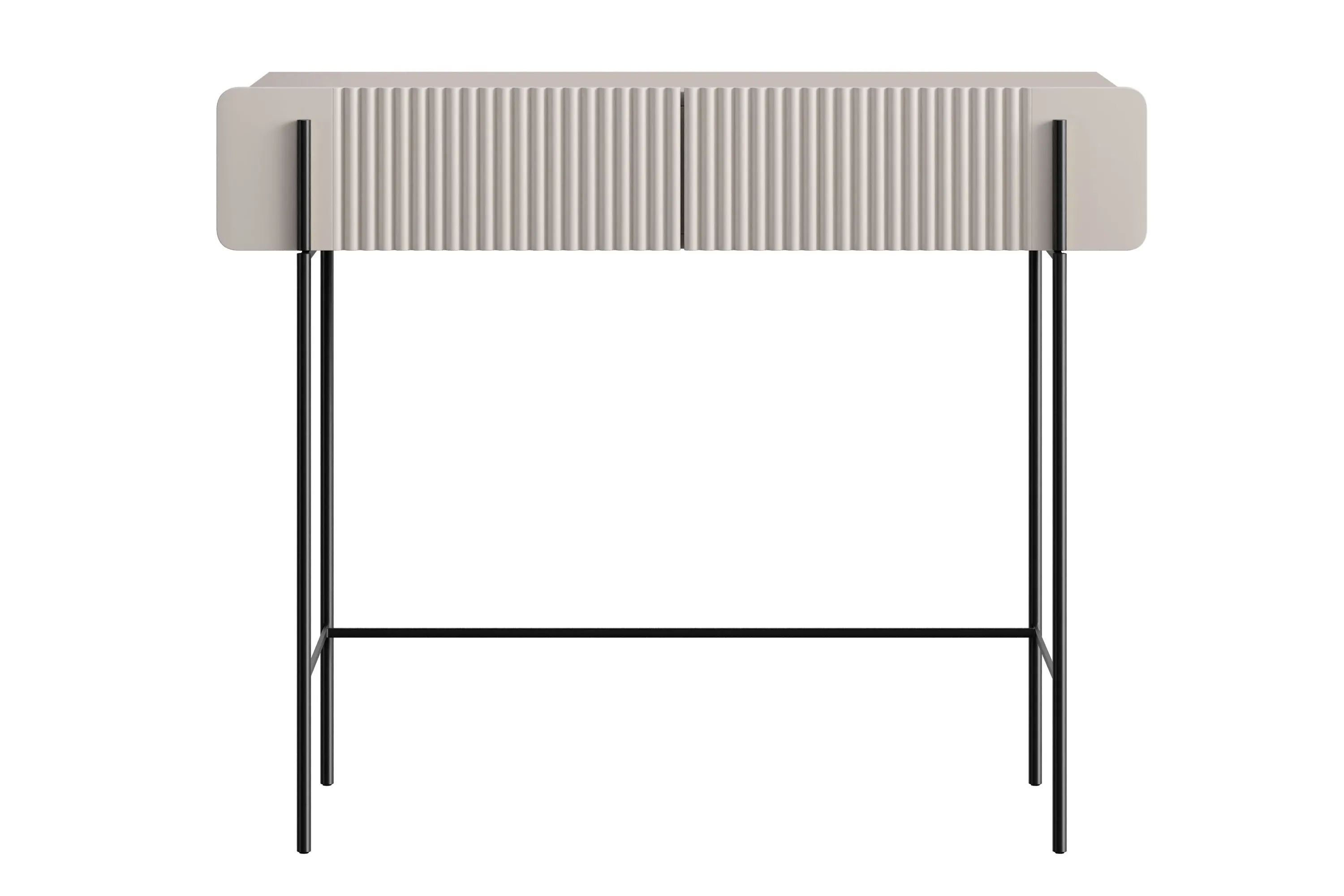 Toaletka z 2 szufladami MALMI ryflowany front 100cm - kaszmirowa - czarny stelaż - B_167007