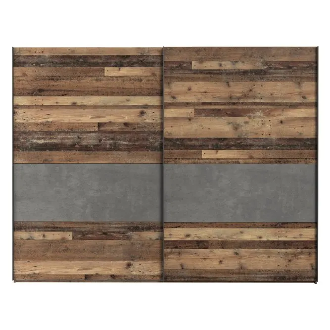 Szafa 2-drzwiowa CLIF drzwi przesuwne z panelem 270 cm, old wood vintage, beton - RCQS12411-C754