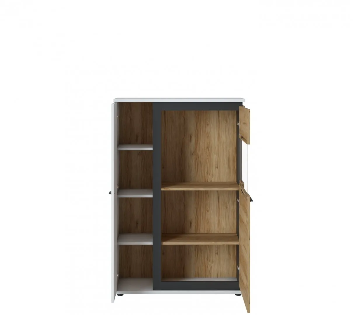 Witryna niska 2-drzwiowa SALINAS SAIV01R (prawostronna) Biała, Dąb Catania, Czarny mat - 6000000010904