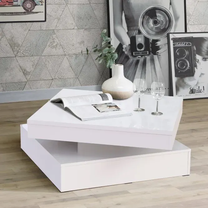 Stolik kawowy obrotowy CFTT4181 COFFEE TABLES 78x78 cm Biały połysk - CFTT4181-Z38