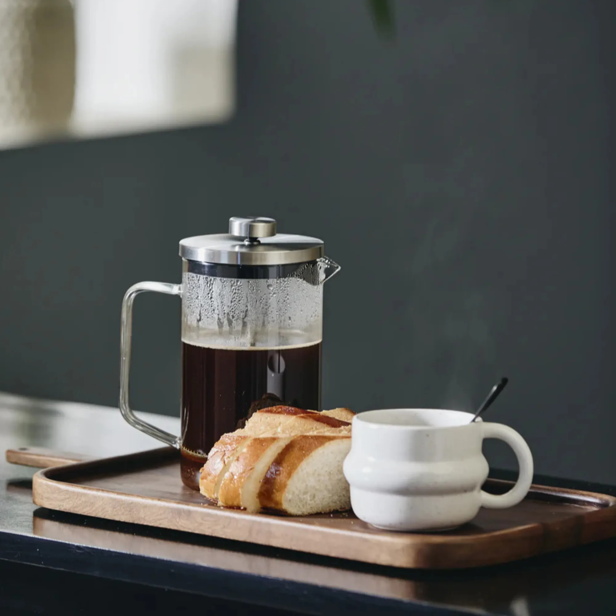 image czajnik, kawa, kieliszek, chleb, trzask