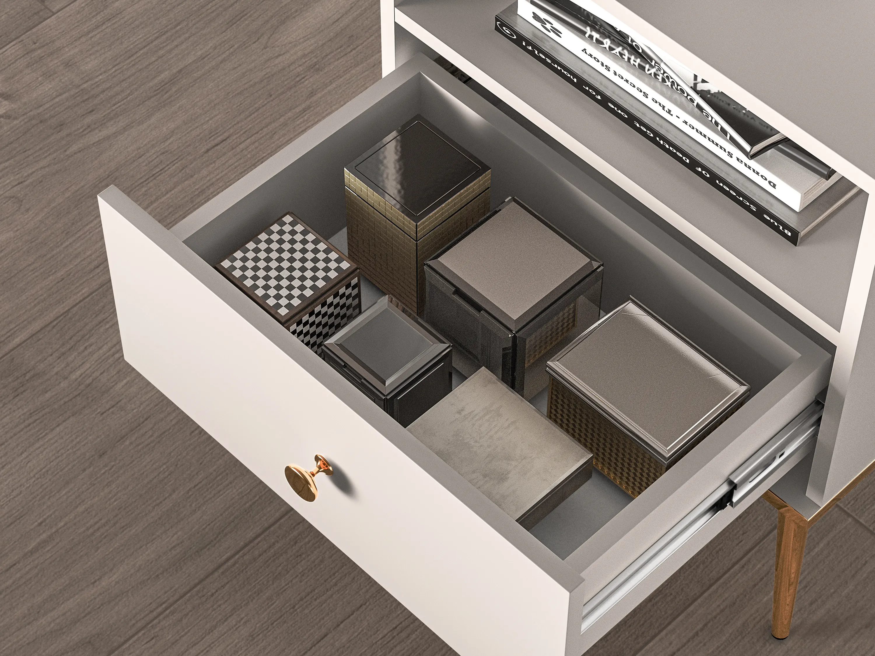 Szafka nocna z szufladą SELGIN 06 kaszmirowy, złoty - 1SELG06-001