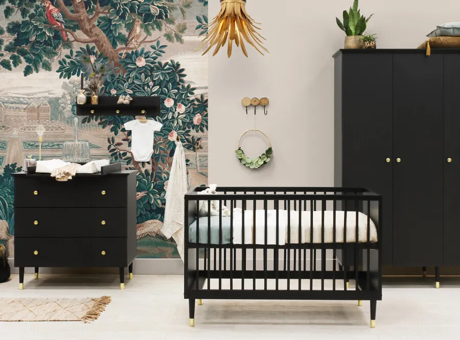 Łóżeczko niemowlęce CLEO regulacja wysokości 70x140 czarno-złote - BAN_CLE-6