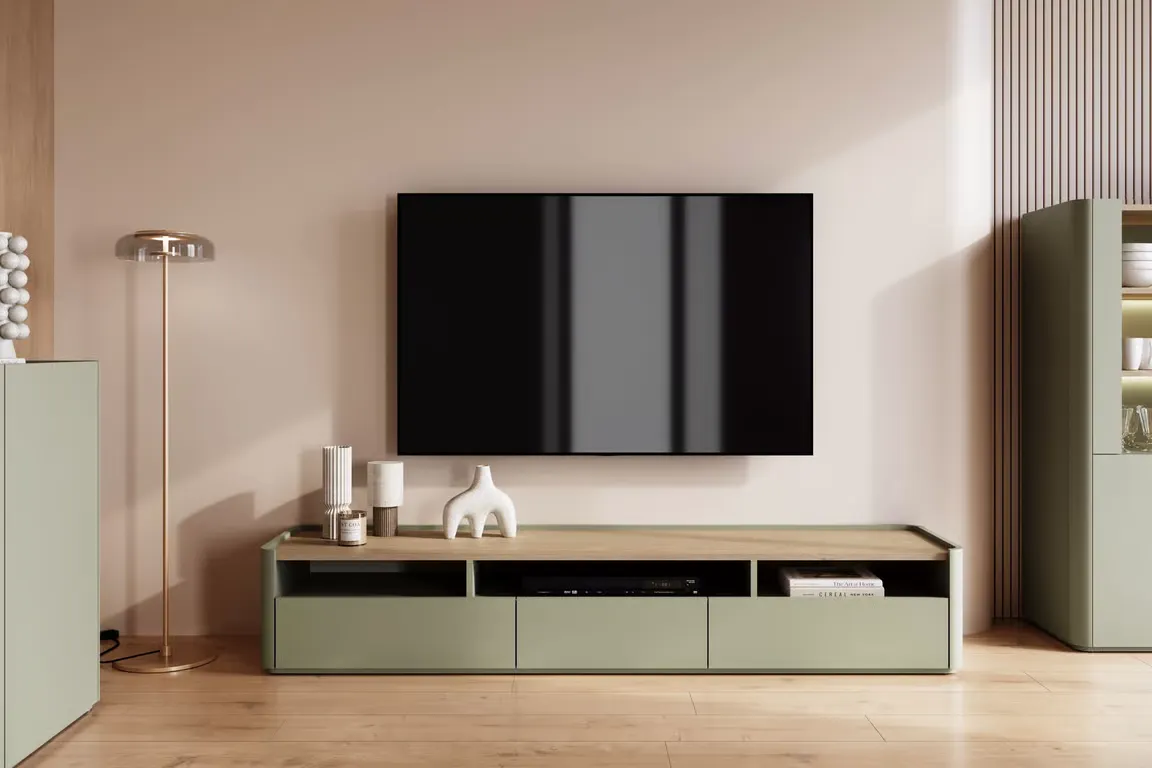 Szafka RTV z 1 klapą i 2 szufladam ELIVO RTV 200cm eukaliptus dąb baltic dune