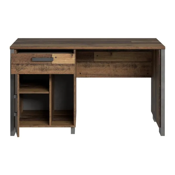 Biurko z szafka i szufladą CLIF 60x126 cm - old wood vintage, beton - CLFB211-C546