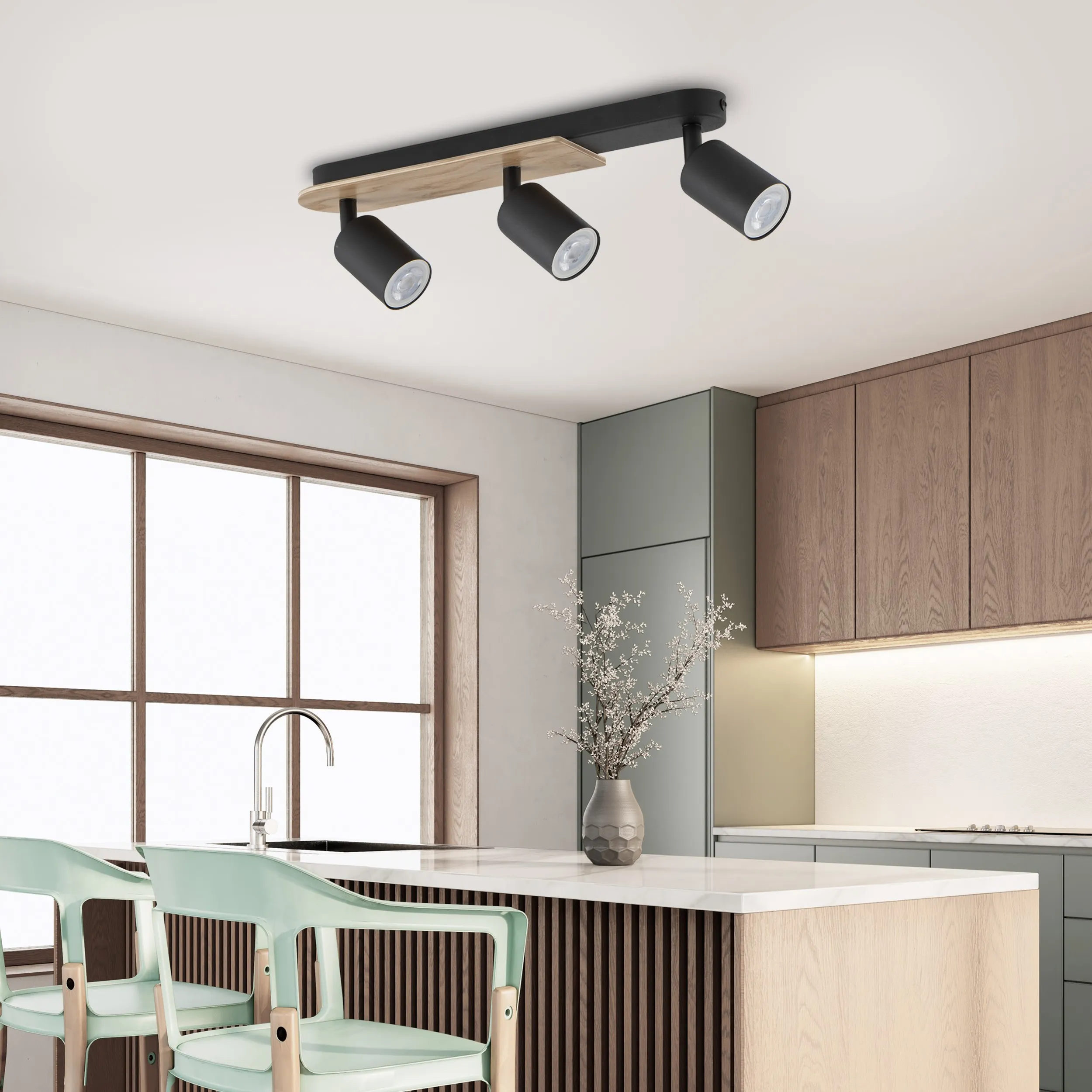 Lampa sufitowa COVER czarna z drewnianym elementem na metalowej listwie 51x18x14cm - TK_4675