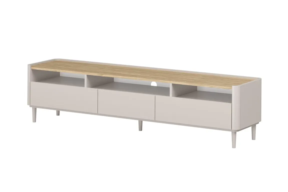 Szafka RTV z 1 klapą i 2 szufladam ELIVO RTV 200cm drewniane nóżki cashmere dąb olejowany