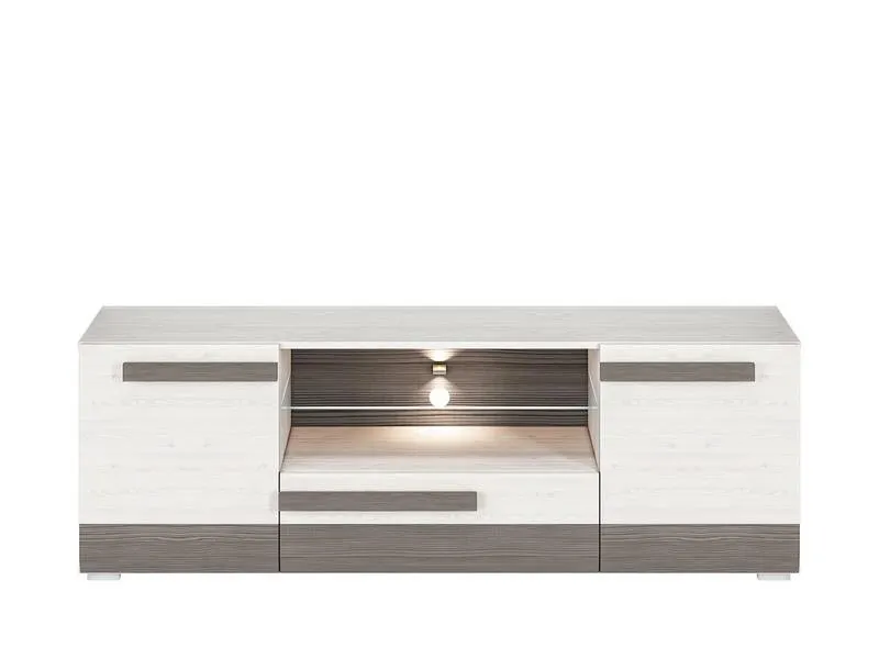 Szafka RTV 2-drzwiowa ze szklaną półką i szufladą Blanco 09 sosna śnieżna 165 cm - 1BLAN0901-001