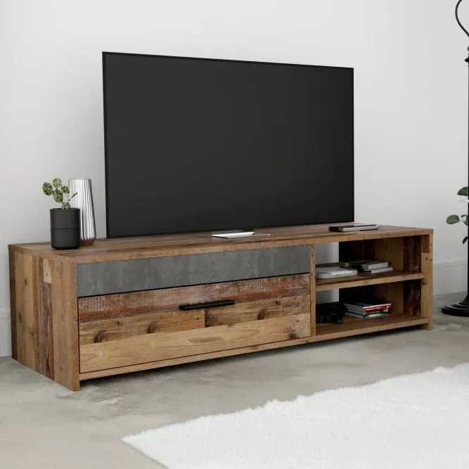 Szafka RTV CLIF z klapą i wnęką - old wood vintage, beton