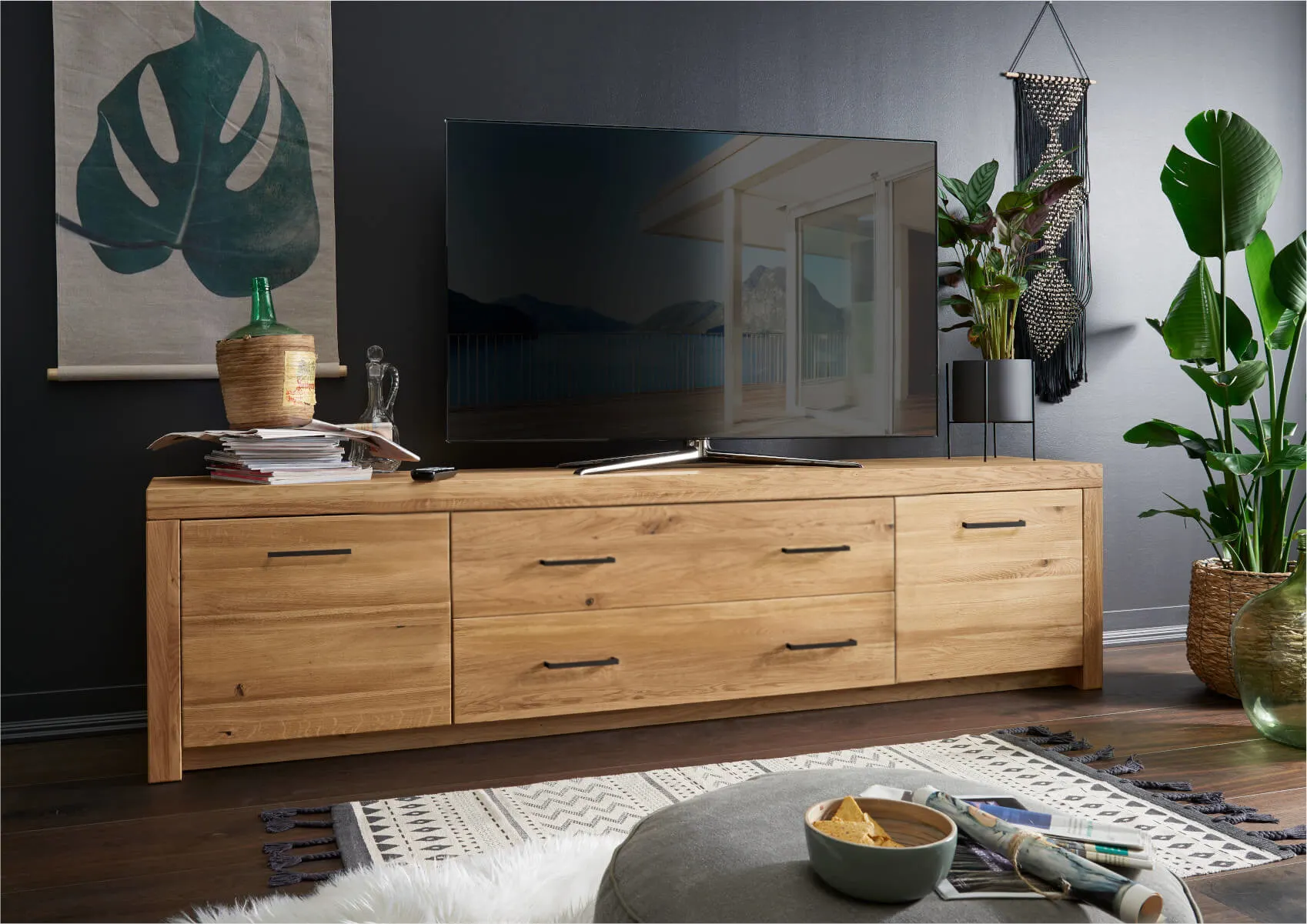 Szafka rtv 2-drzwiowa z 2 szufladami dębowa DOVE 223x56 - GK_1031691201