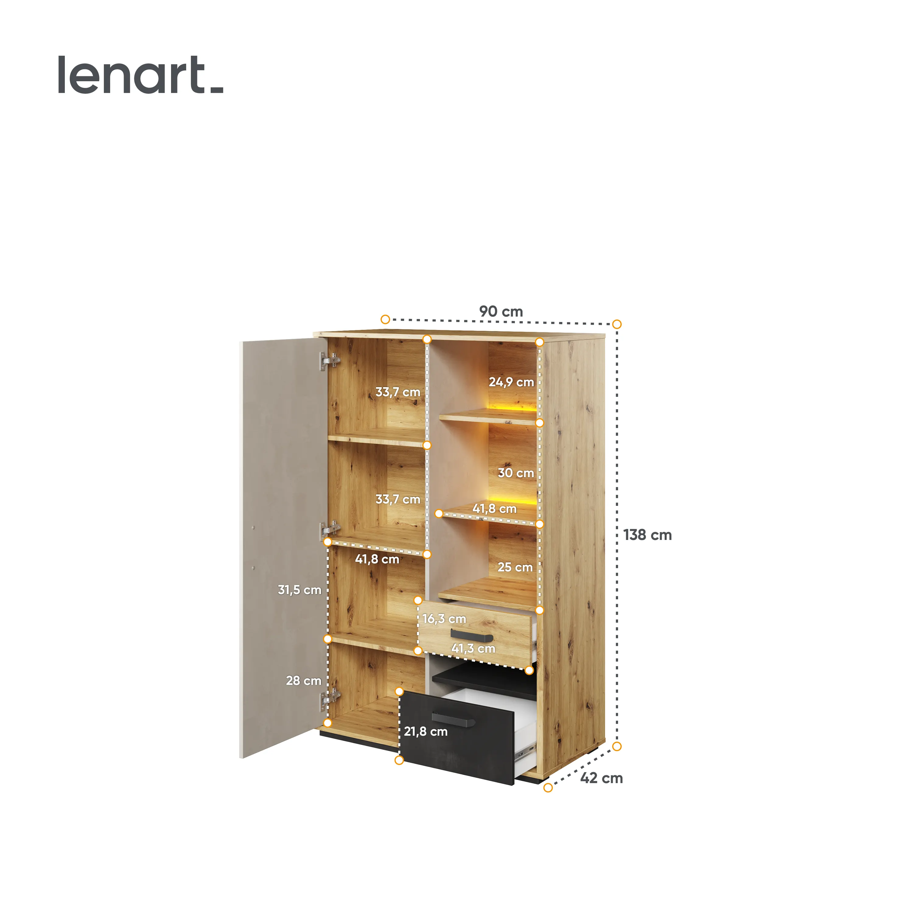 Szafka LED Qubic QB-05 dąb artisan - QB5DAR