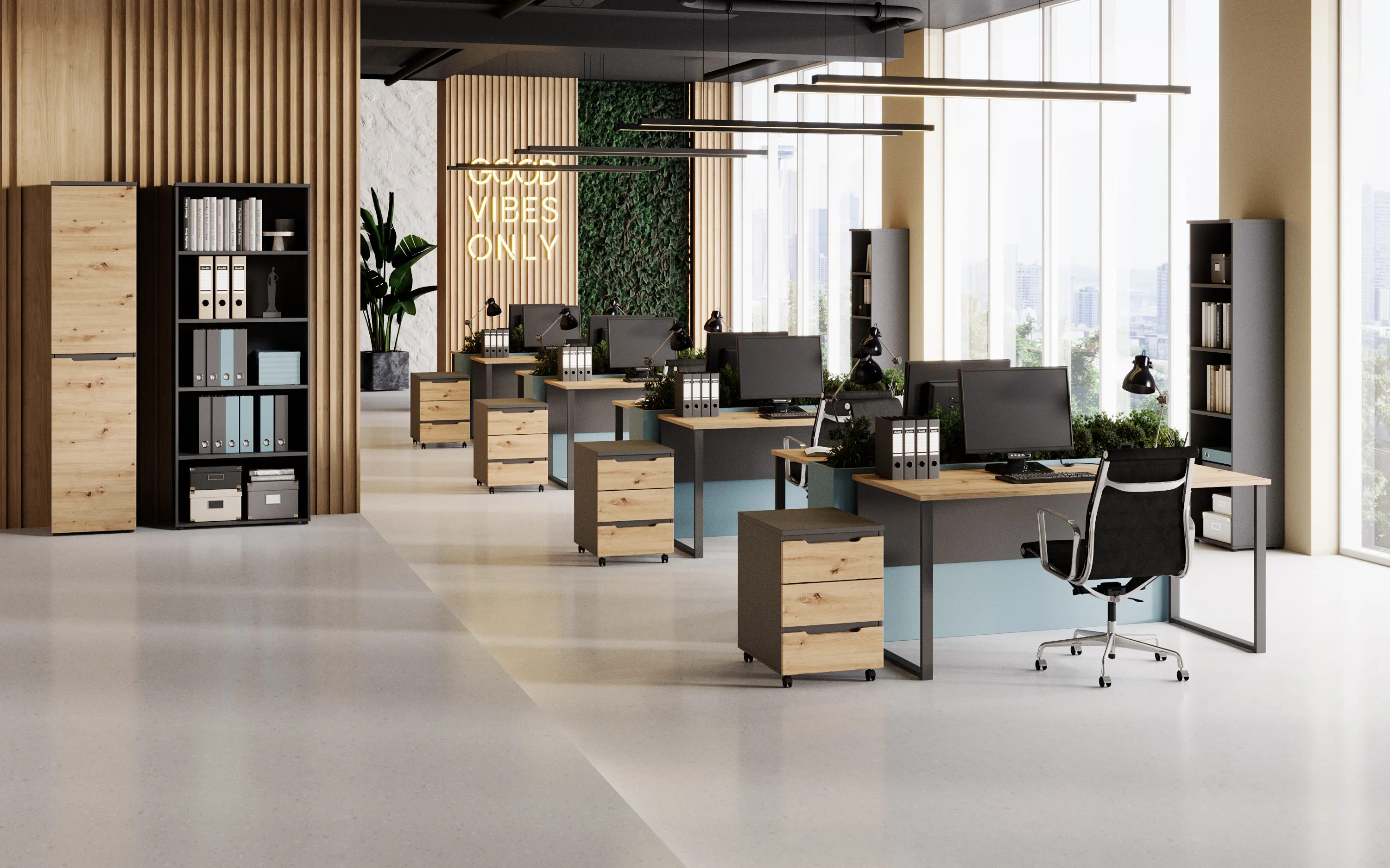 Biurko BREGO 75 z regulacją wysokości dąb artisan czarne 169x72x77cm - TH-100-1907