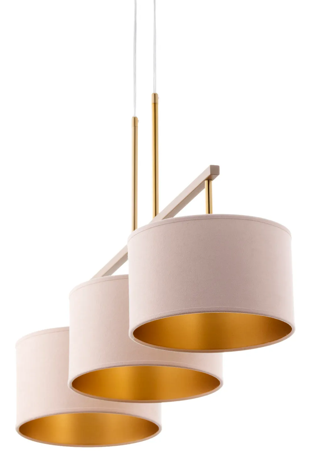 lampa wisząca, trzy-beam, tkanina lampy, złoty, połysk złoty
