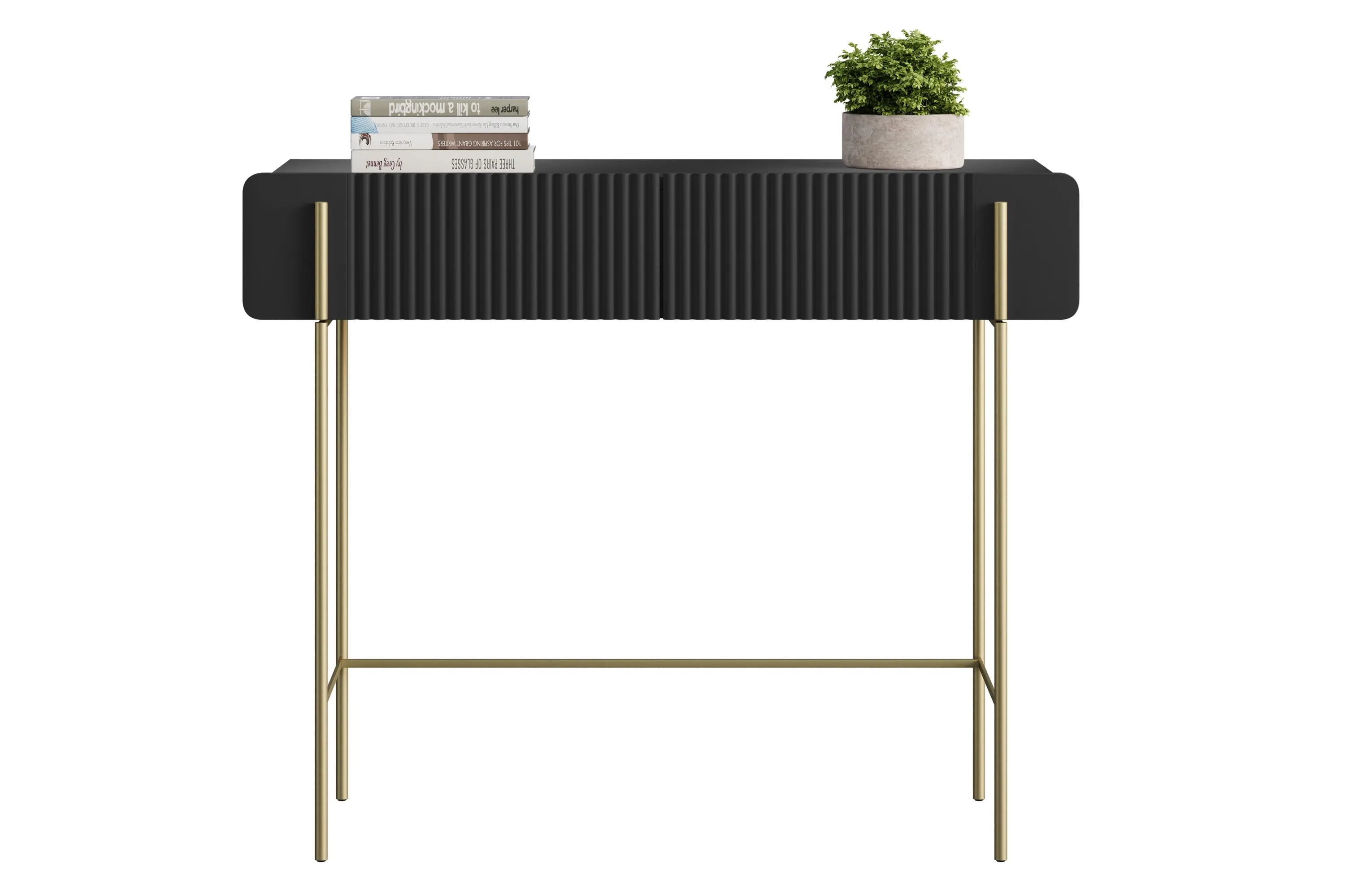 Toaletka z 2 szufladami MALMI ryflowany front 100cm - czarna - czarny stelaż - B_166958