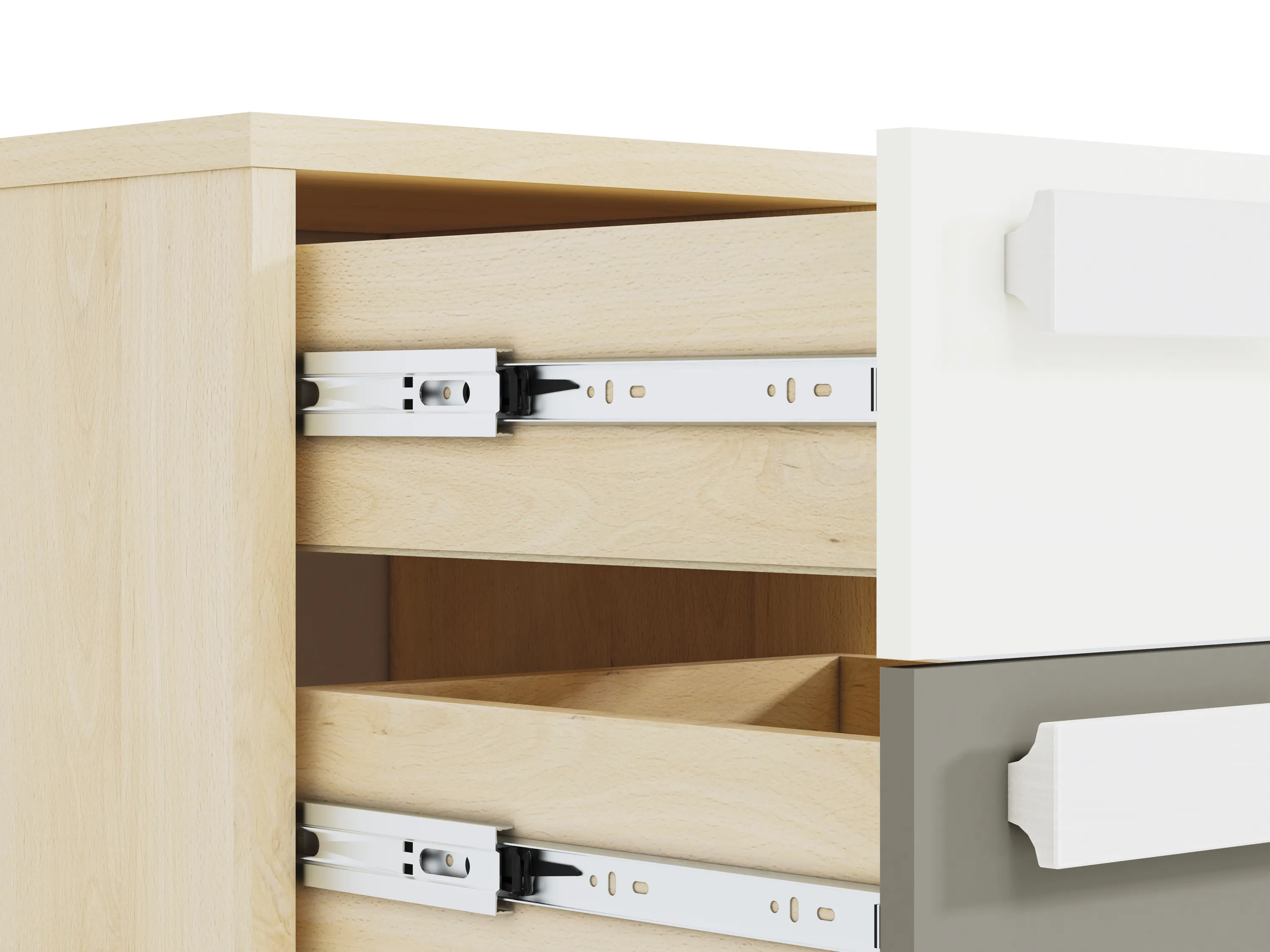 Szafka nocna z 2 szufladami DROP 13 młodzieżowa buk fjord, biały, szary - 1DROP1301-001